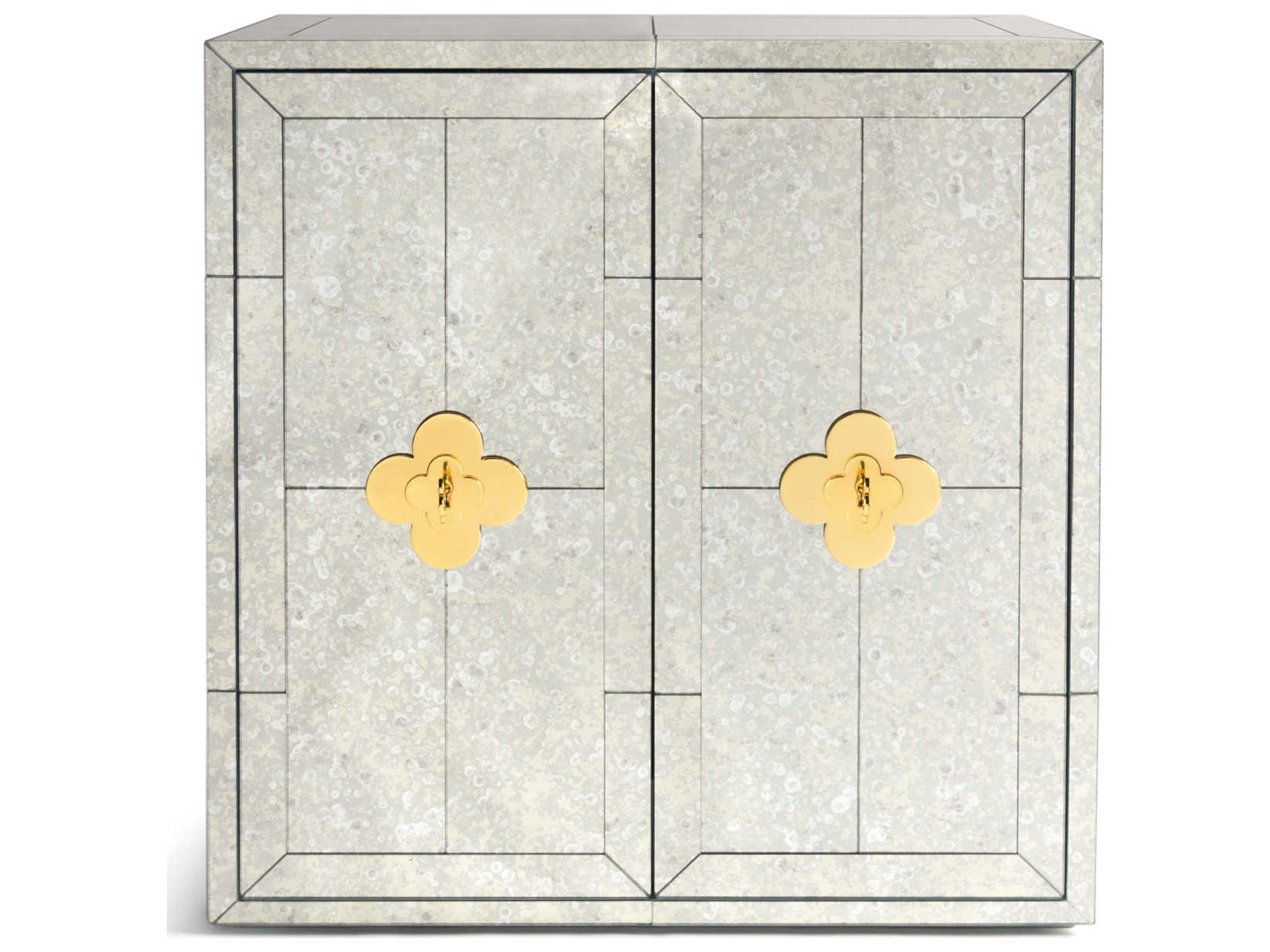 Jonathan Adler Delphine Mirrored Antiqued Mirror Brass Bar Cabinet