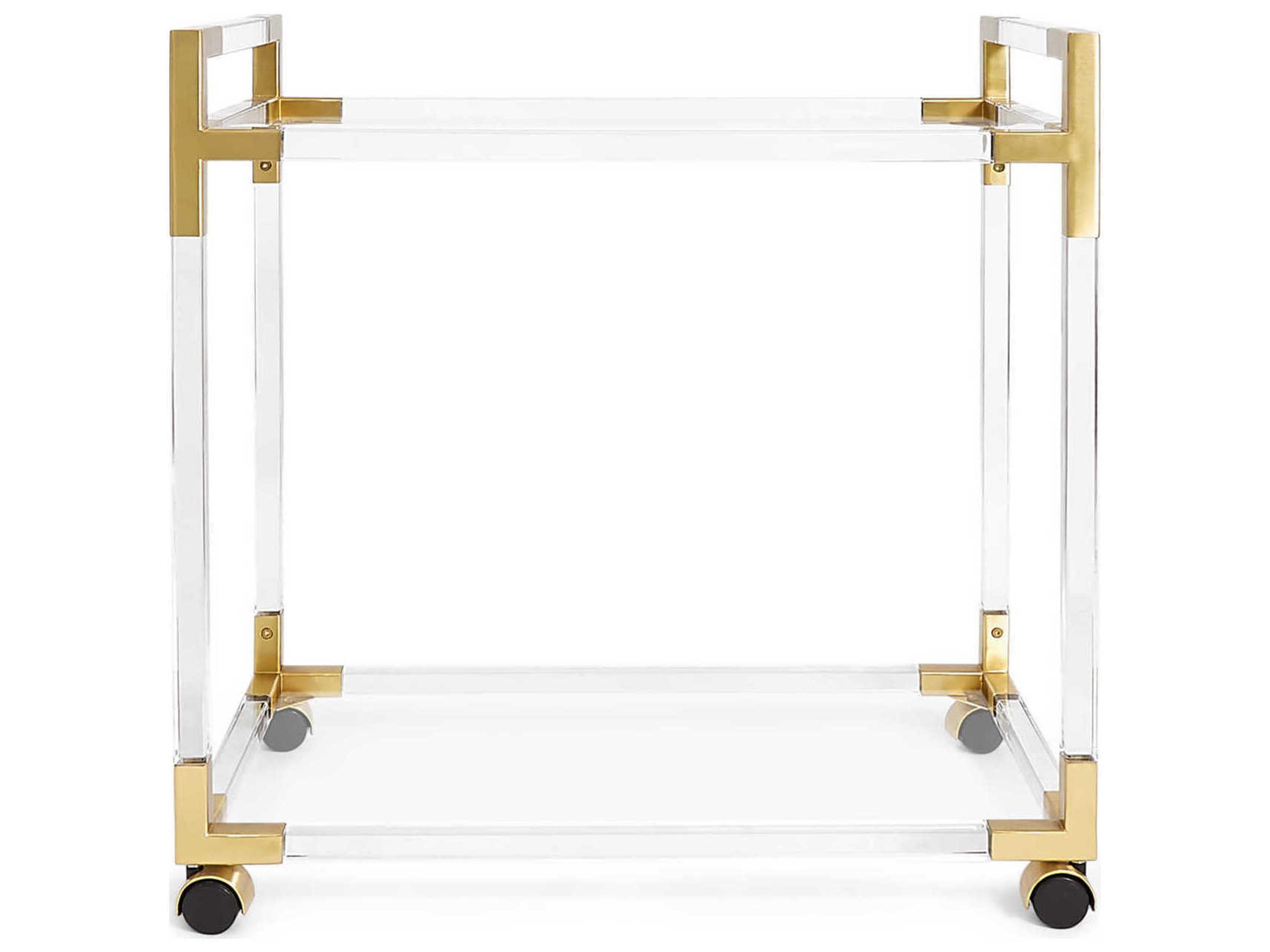 Jonathan Adler Jacques Glass Gold Clear Brass Bar Cart