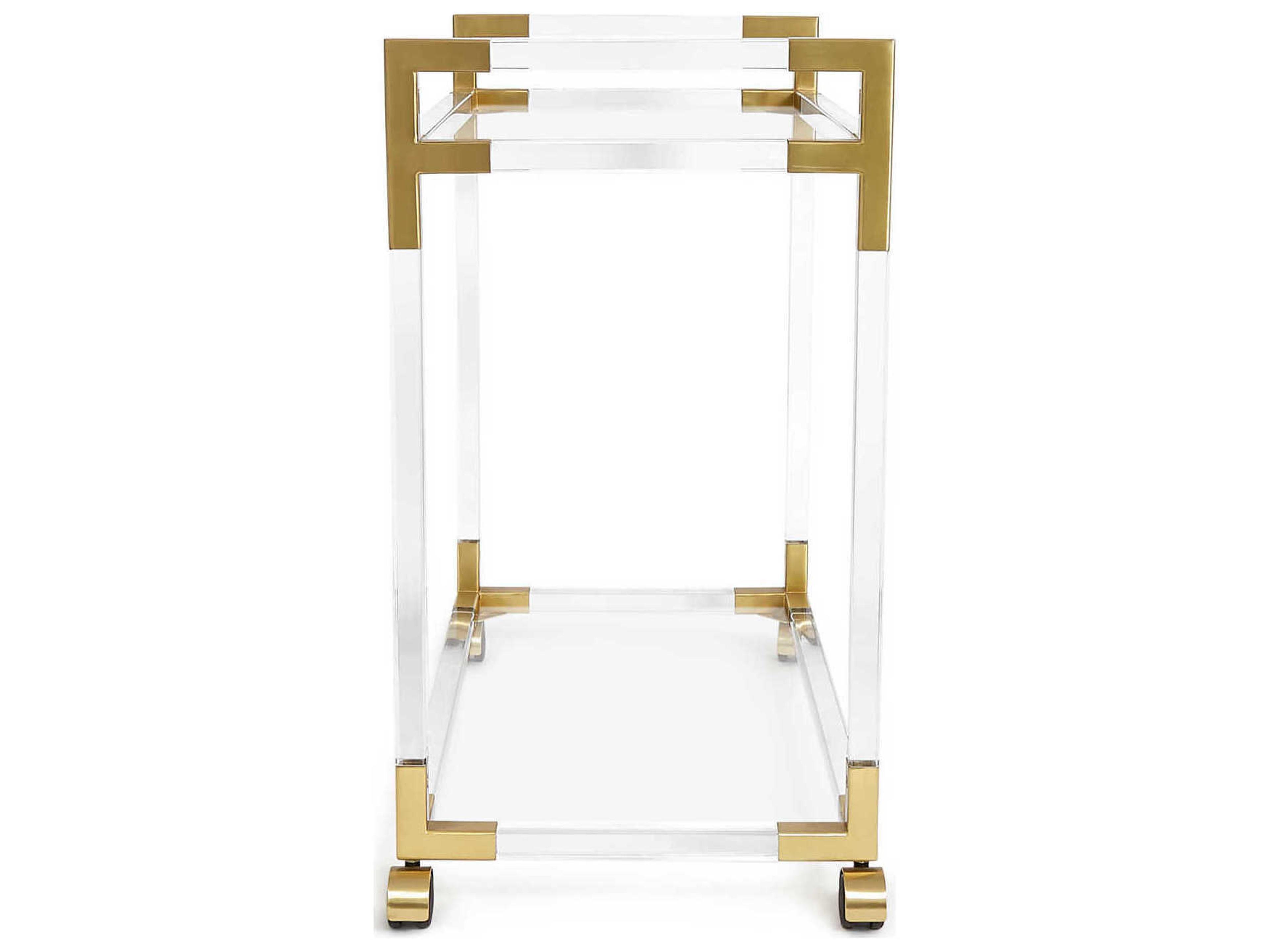 Jonathan Adler Jacques Glass Gold Clear Brass Bar Cart