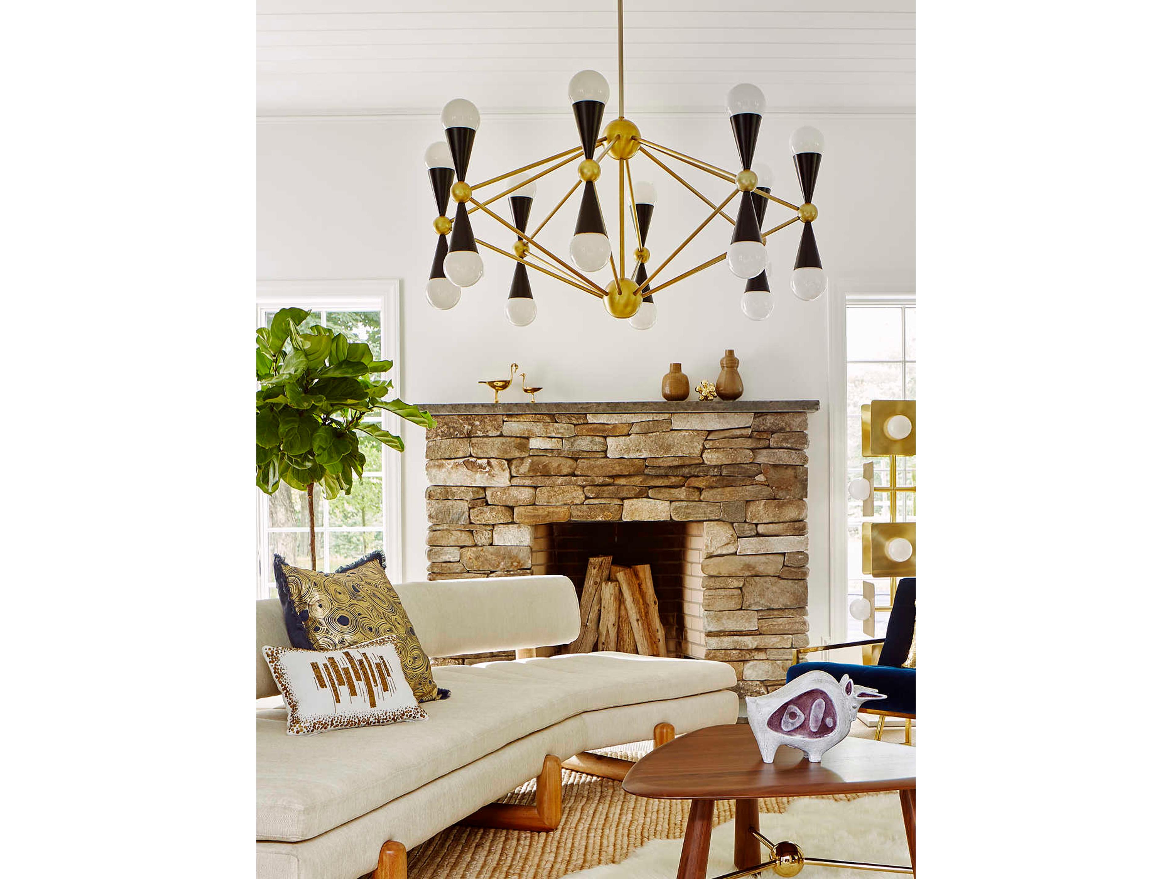 Jonathan Adler Caracas 16-Light Black Brass Globe Chandelier