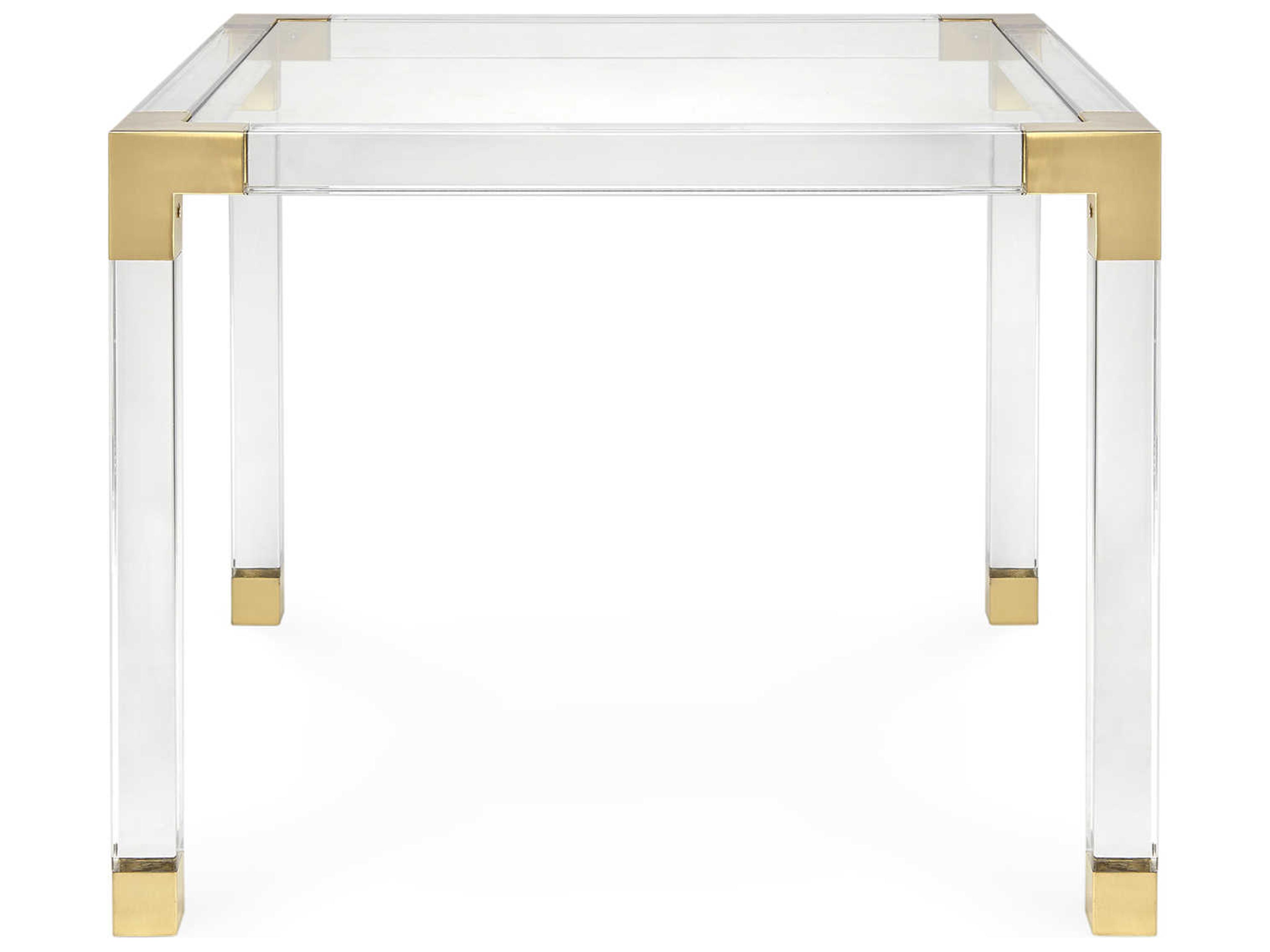 Jonathan Adler Jacques Square Glass Clear Brass Dining Table