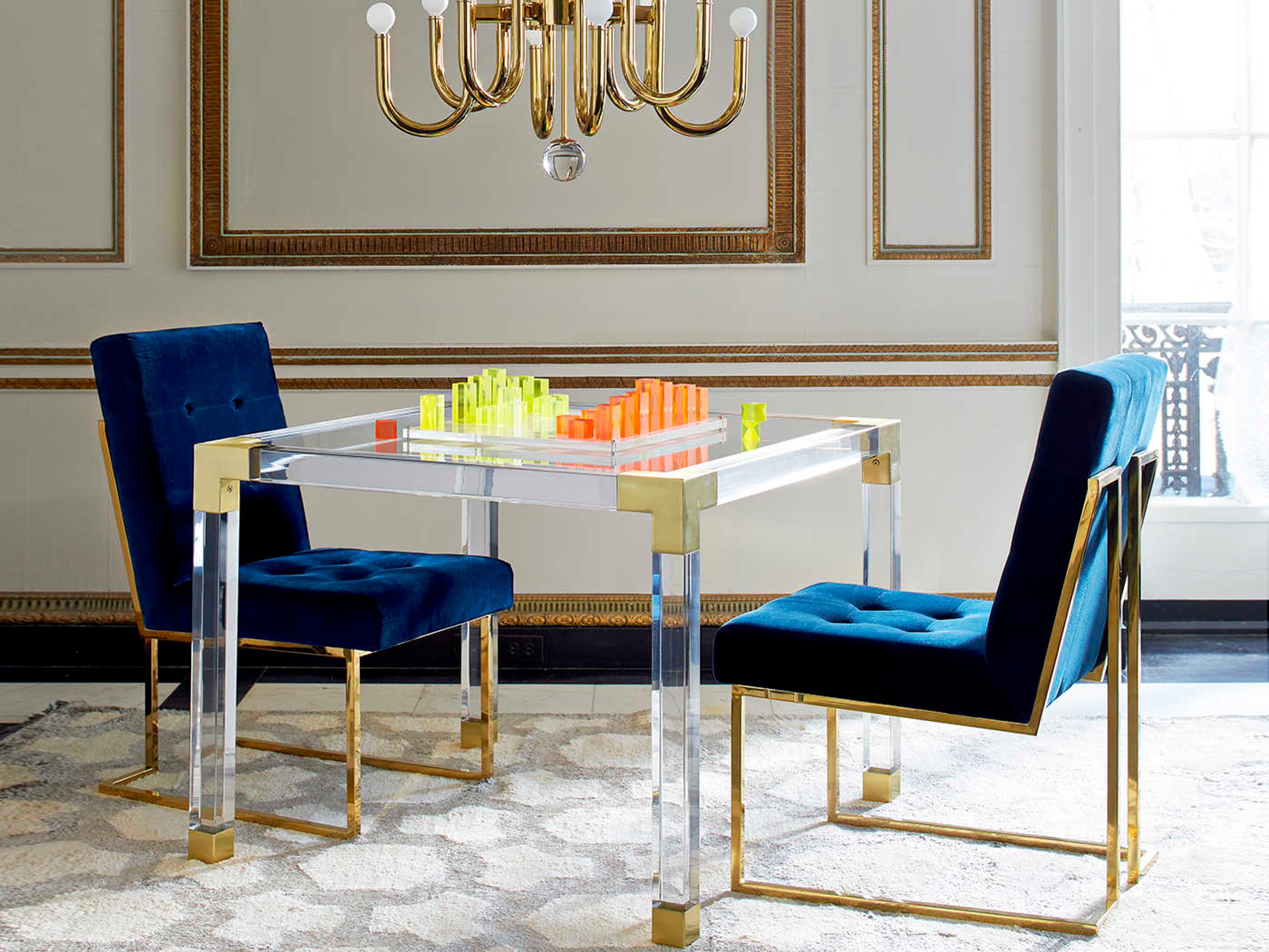 Jonathan Adler Jacques Square Glass Clear Brass Dining Table