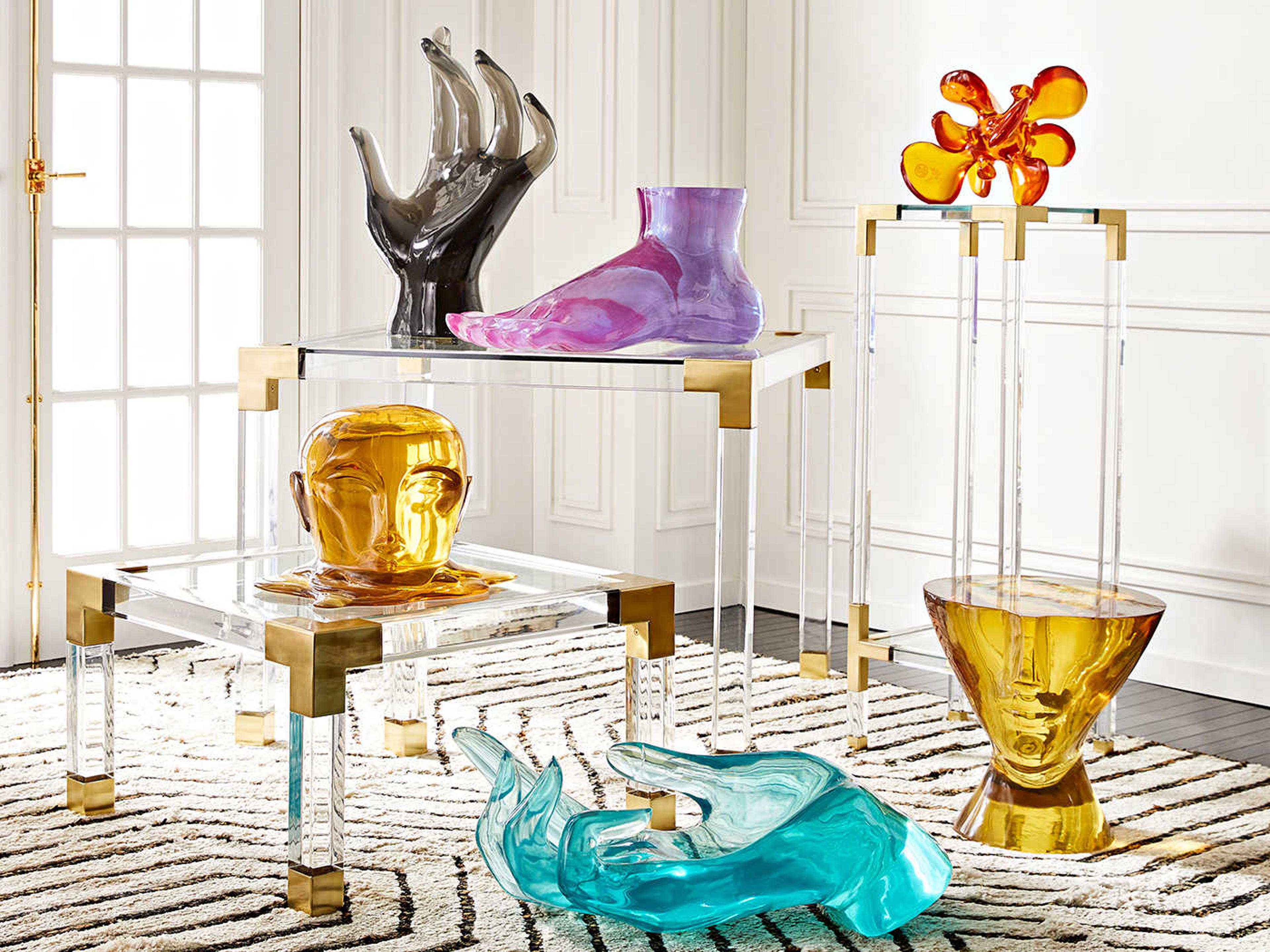 Jonathan Adler Acrylic Objets Round Orange End Table