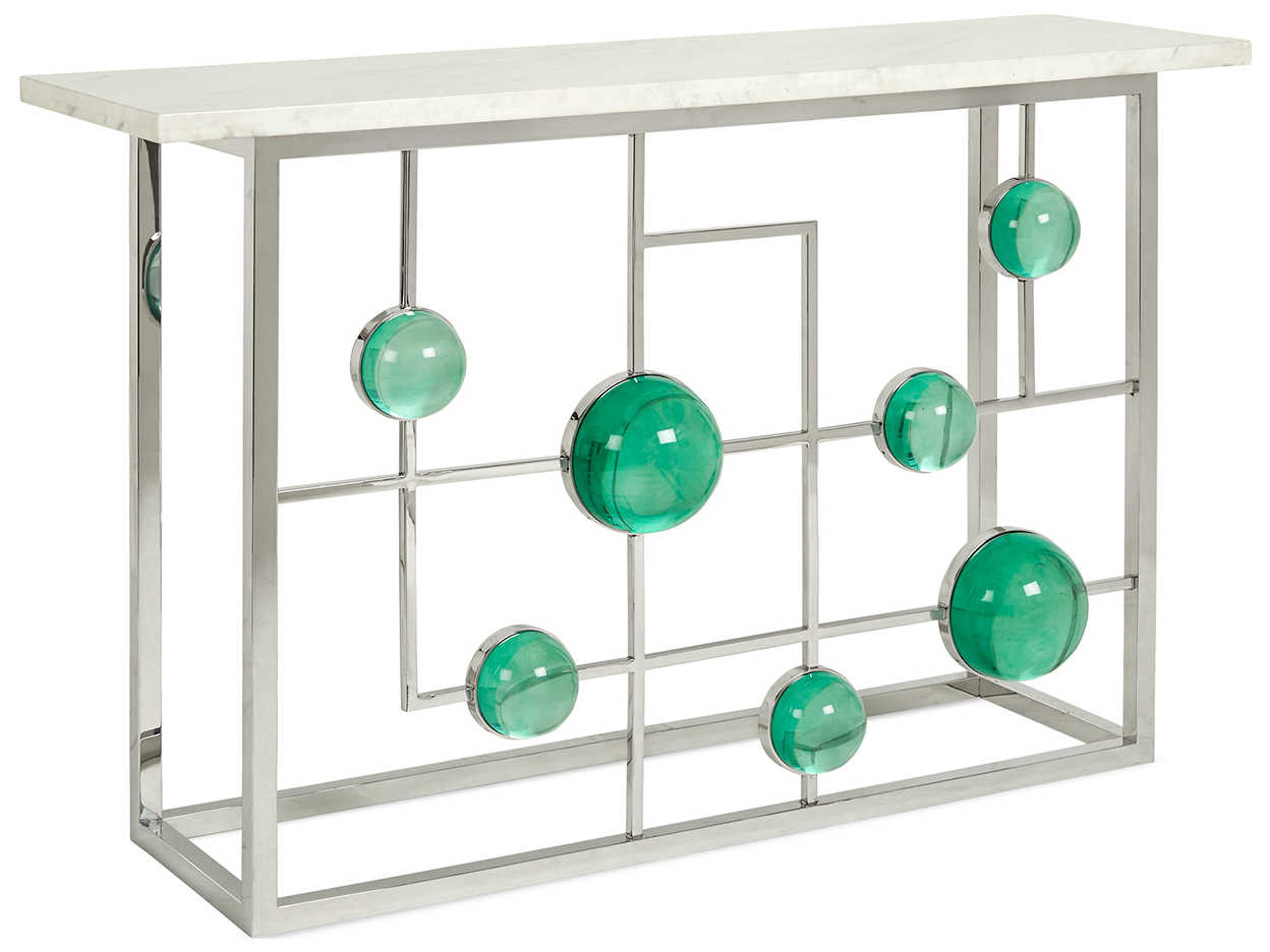 Jonathan Adler Globo Rectangular Marble Emerald Nickel Console Table