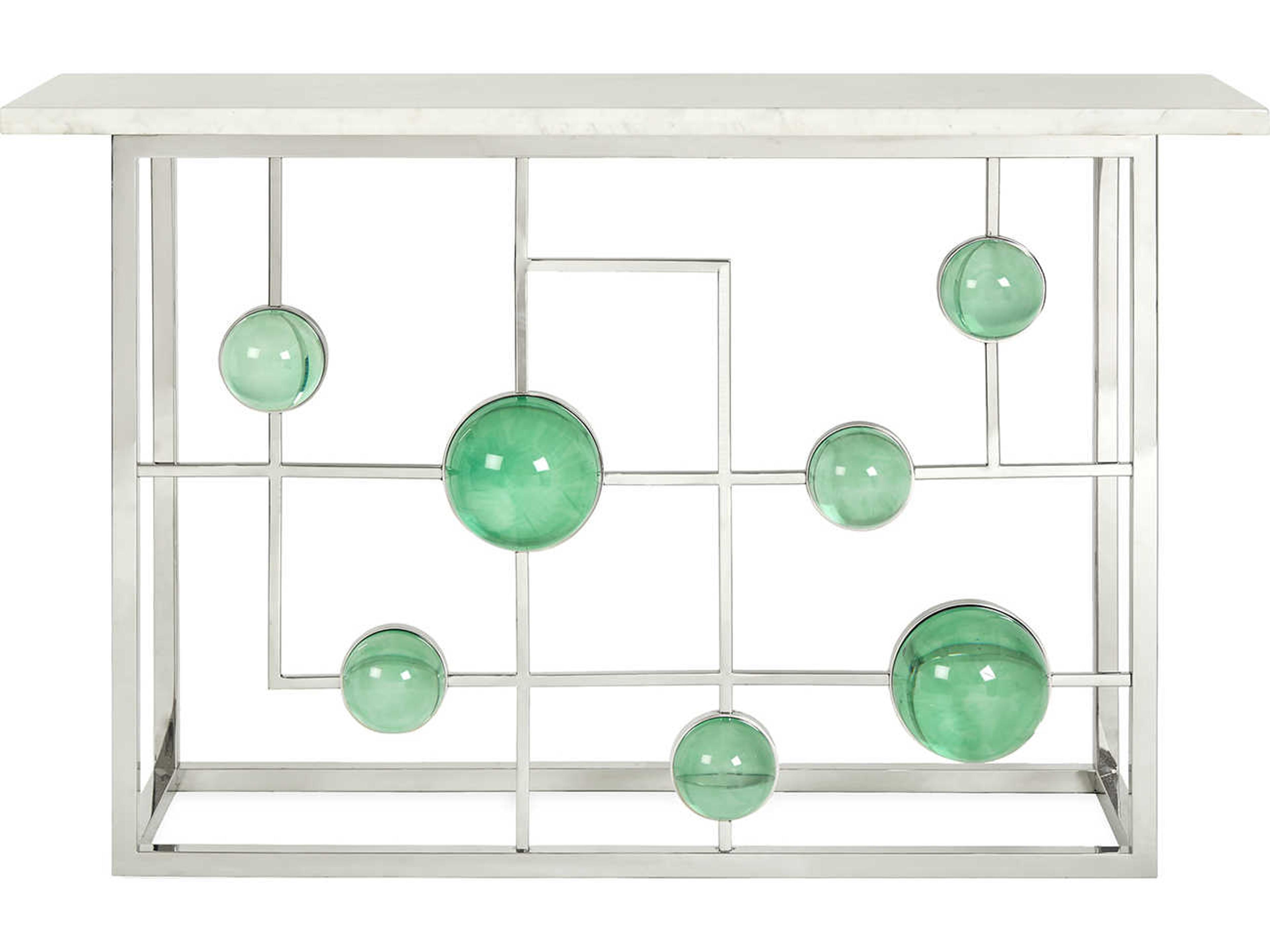 Jonathan Adler Globo Rectangular Marble Emerald Nickel Console Table