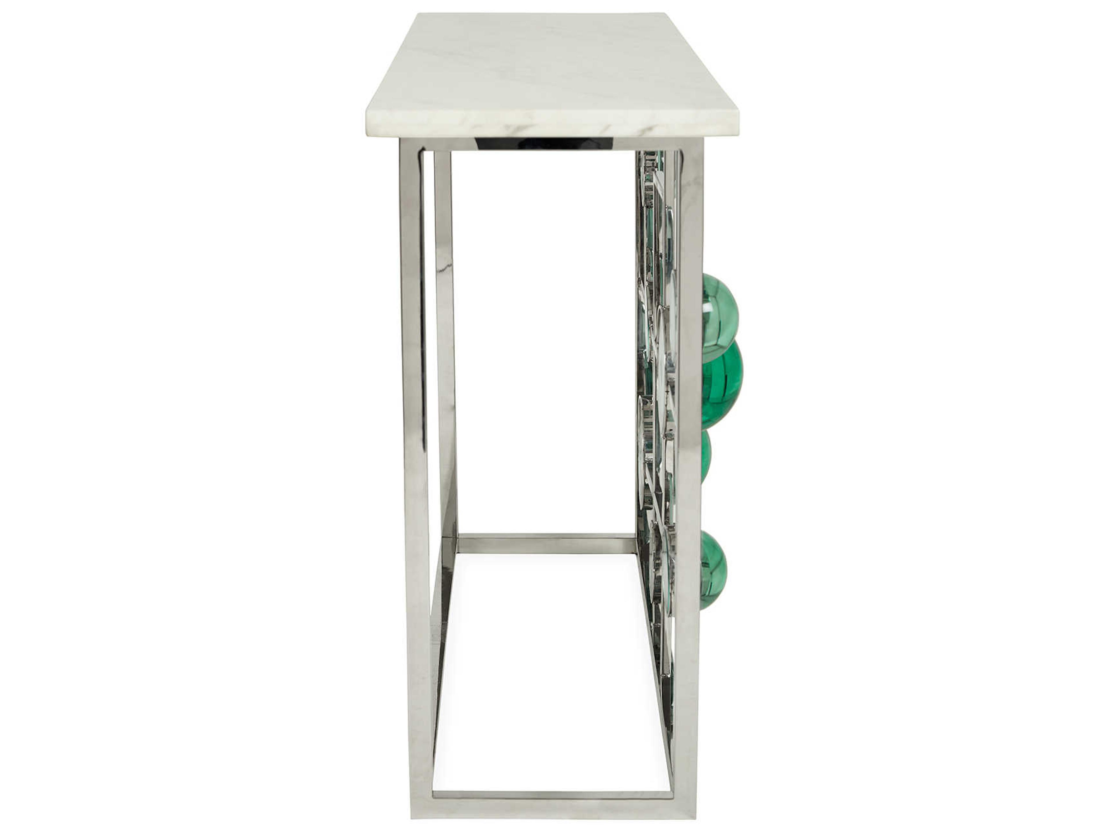 Jonathan Adler Globo Rectangular Marble Emerald Nickel Console Table