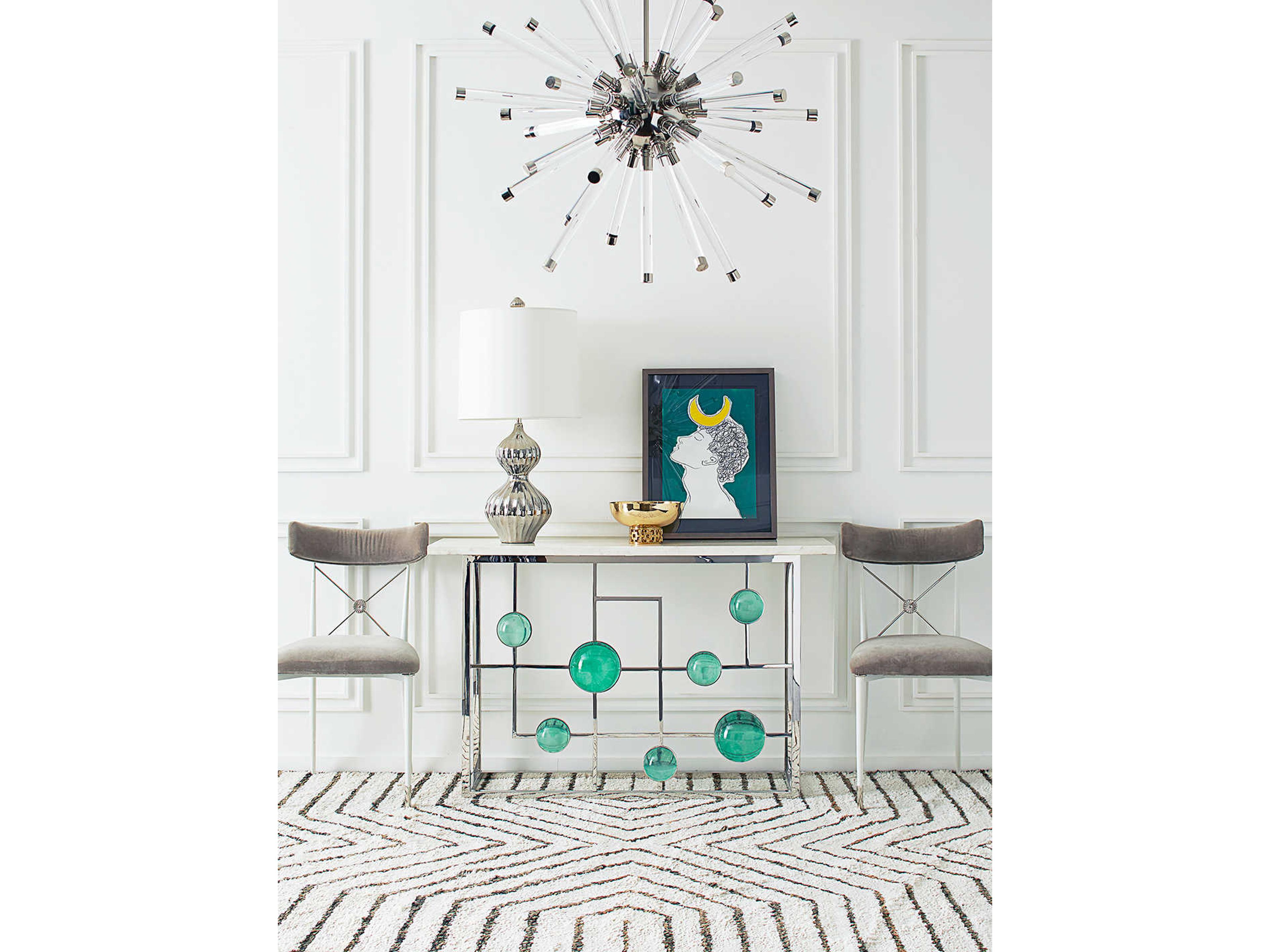 Jonathan Adler Globo Rectangular Marble Emerald Nickel Console Table