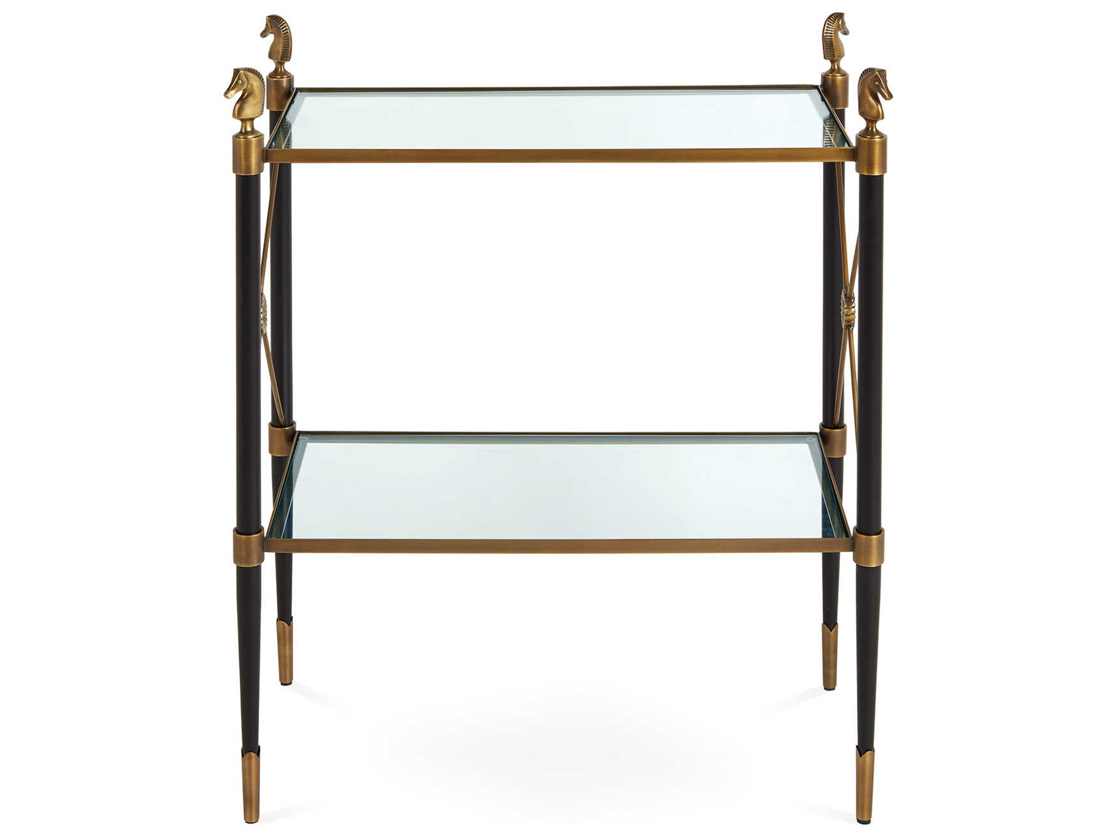 Jonathan Adler Rider Rectangular Glass Black Antique Brass End Table