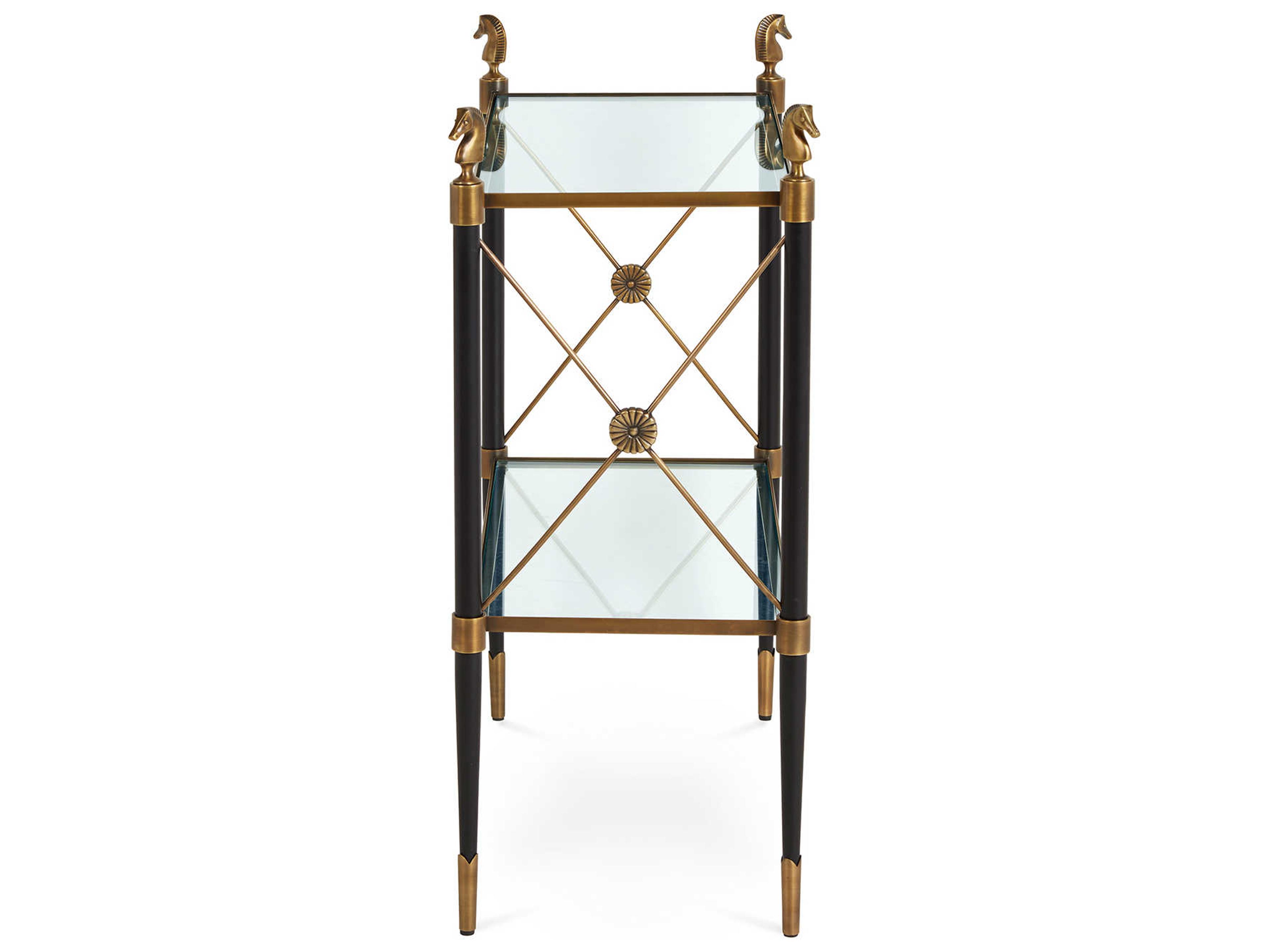 Jonathan Adler Rider Rectangular Glass Black Antique Brass End Table