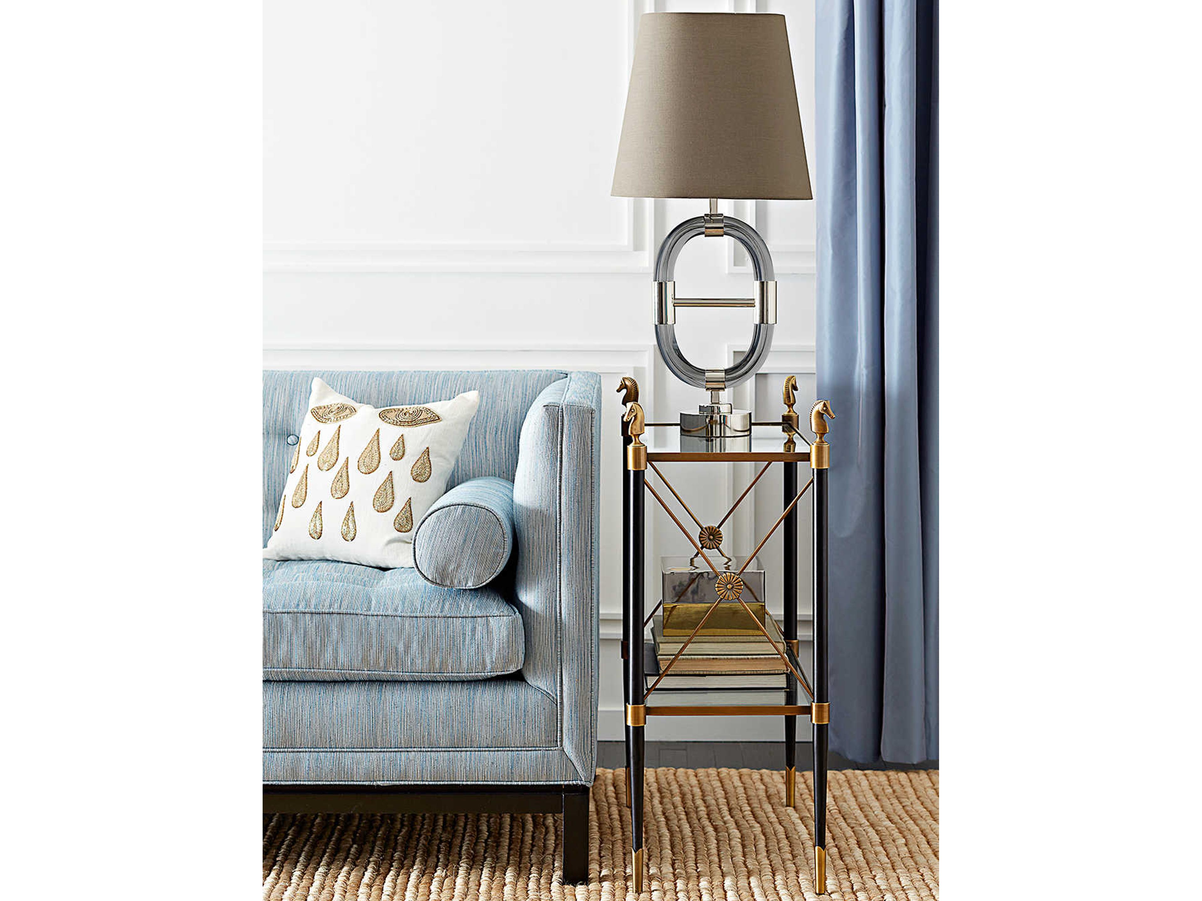 Jonathan Adler Rider Rectangular Glass Black Antique Brass End Table