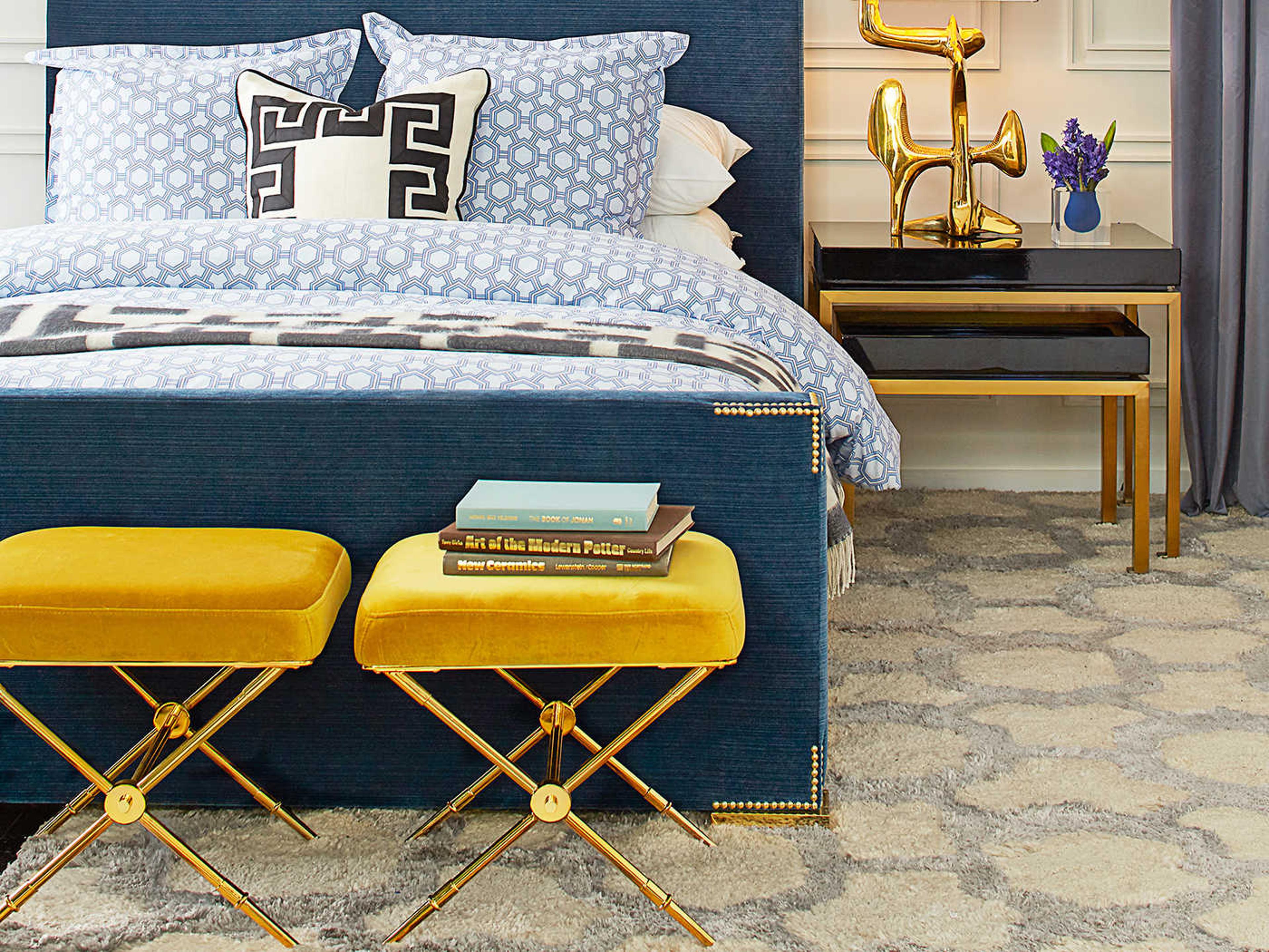 Jonathan Adler Rider Rialto Gold Velvet Upholstered Accent Bench