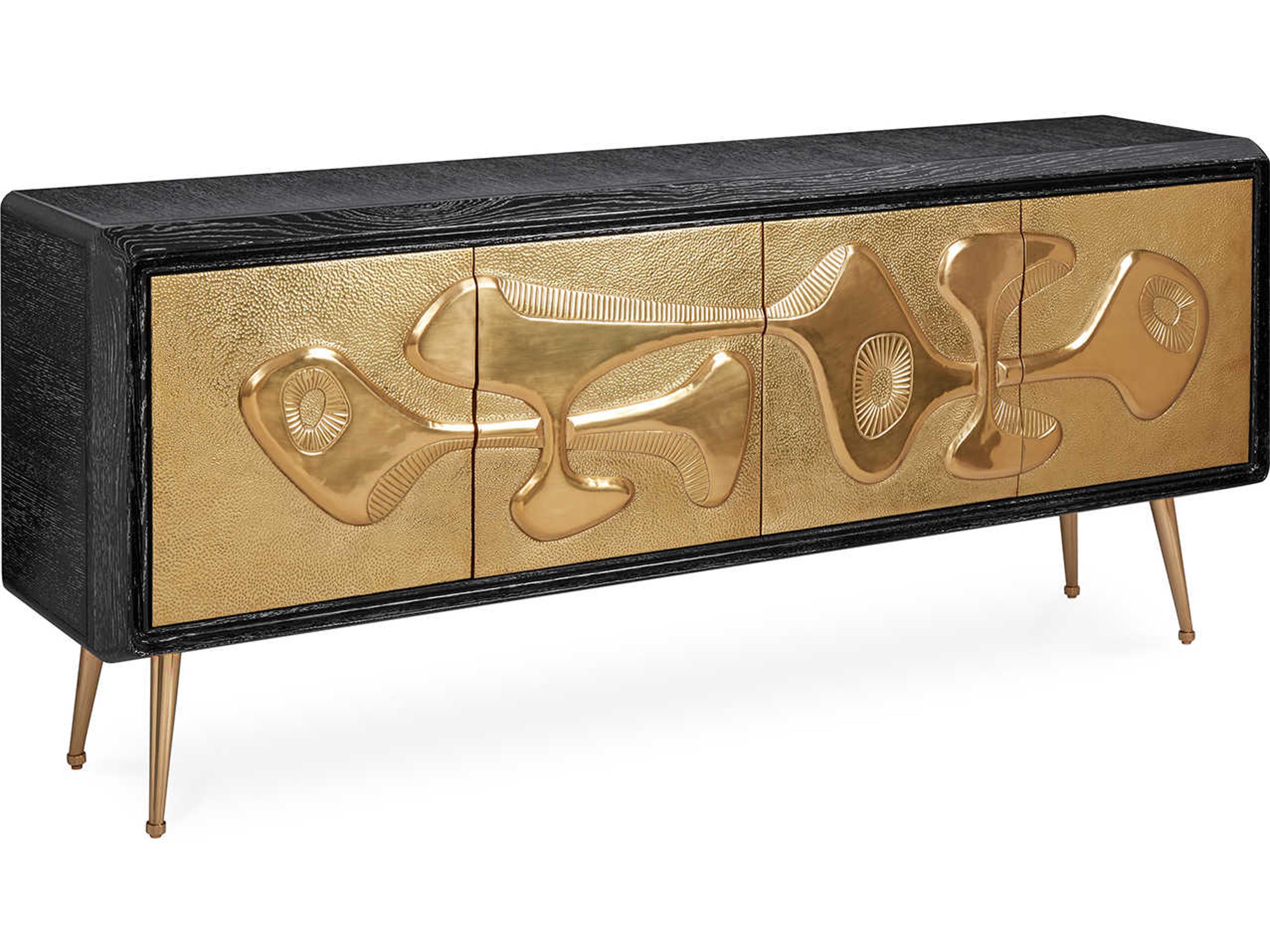 Reform 72" Oak Wood Black Brass Credenza Sideboard