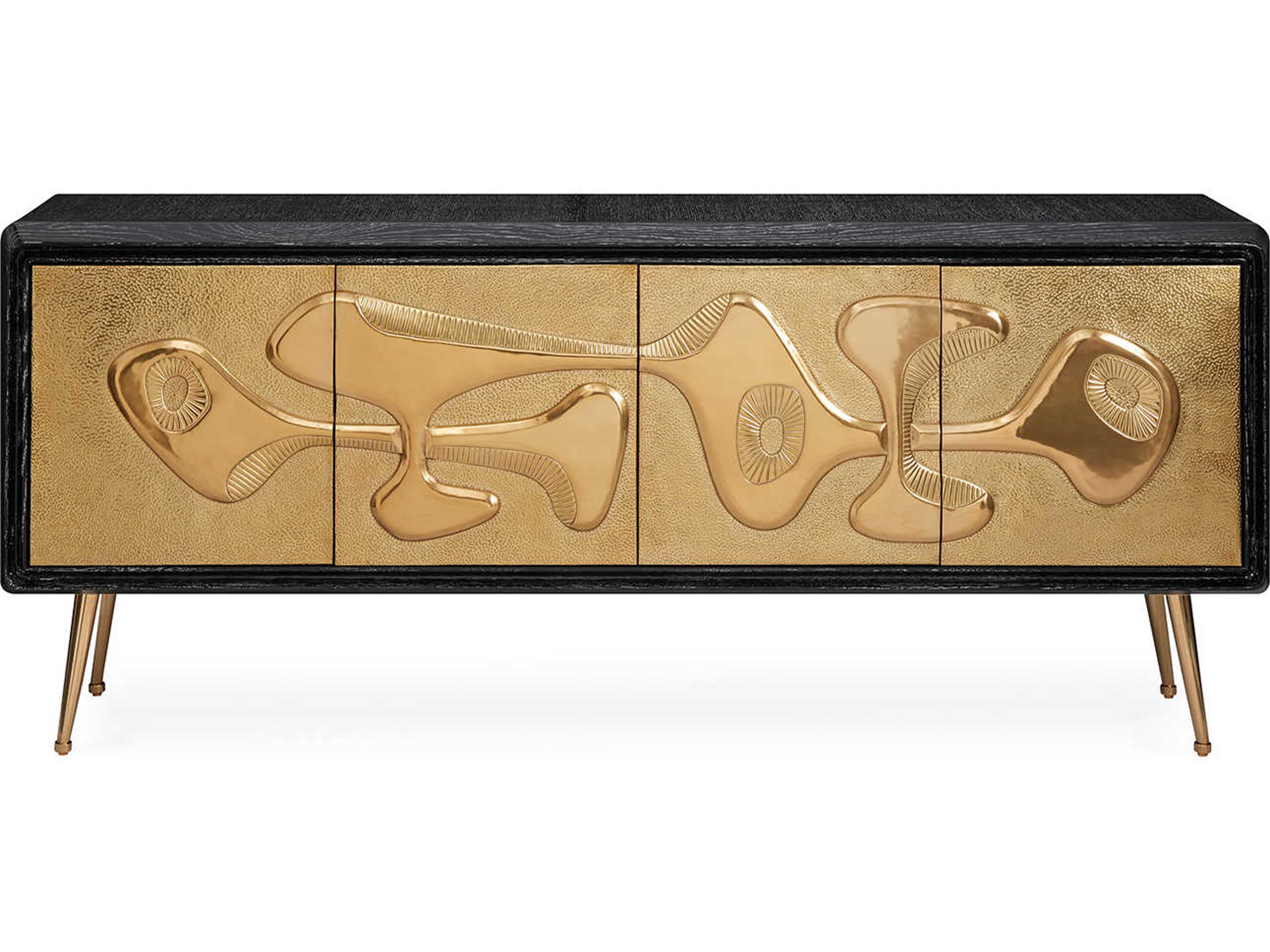 Jonathan Adler Reform 72" Oak Wood Black Brass Credenza Sideboard