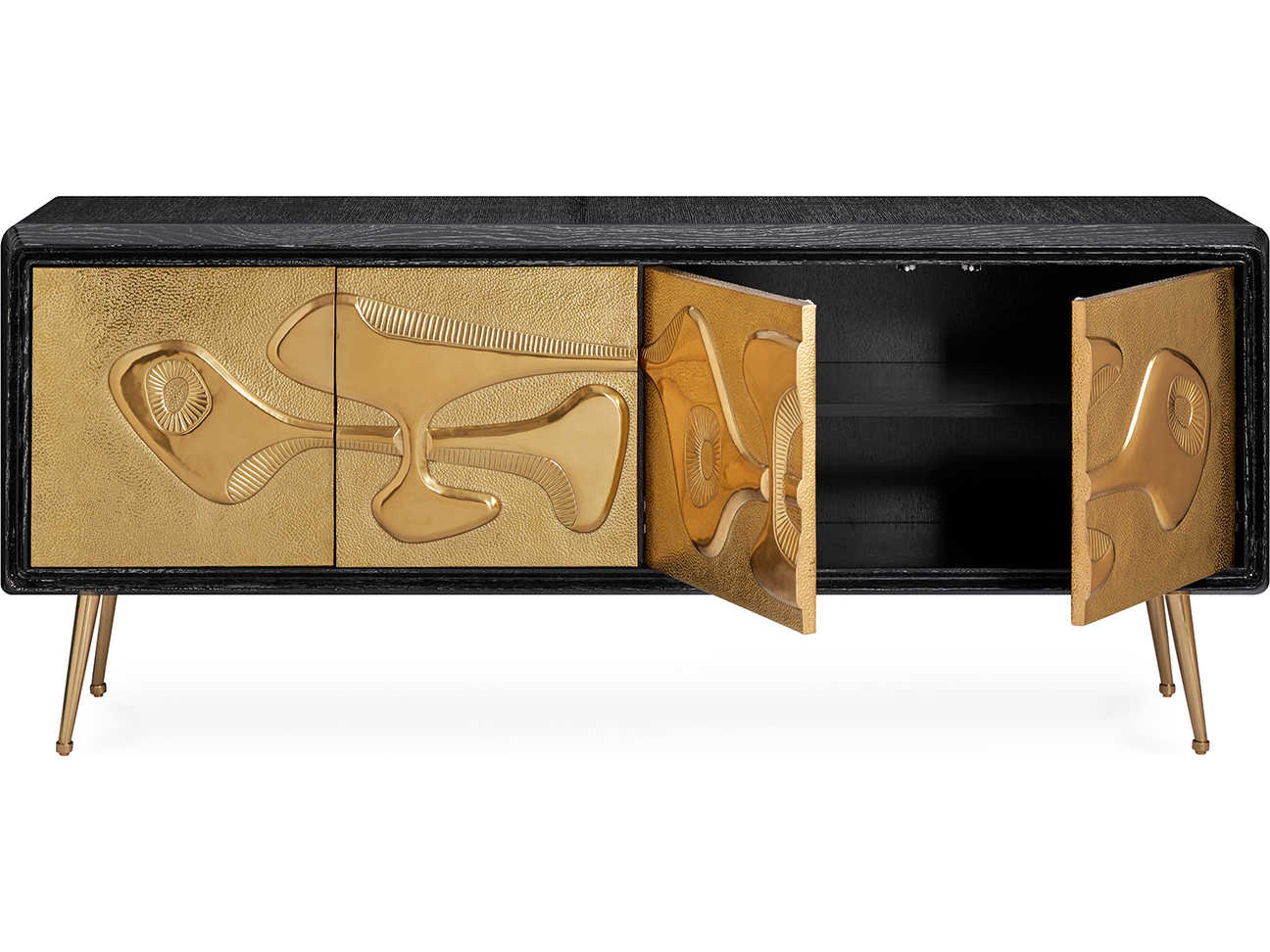 Jonathan Adler Reform 72" Oak Wood Black Brass Credenza Sideboard