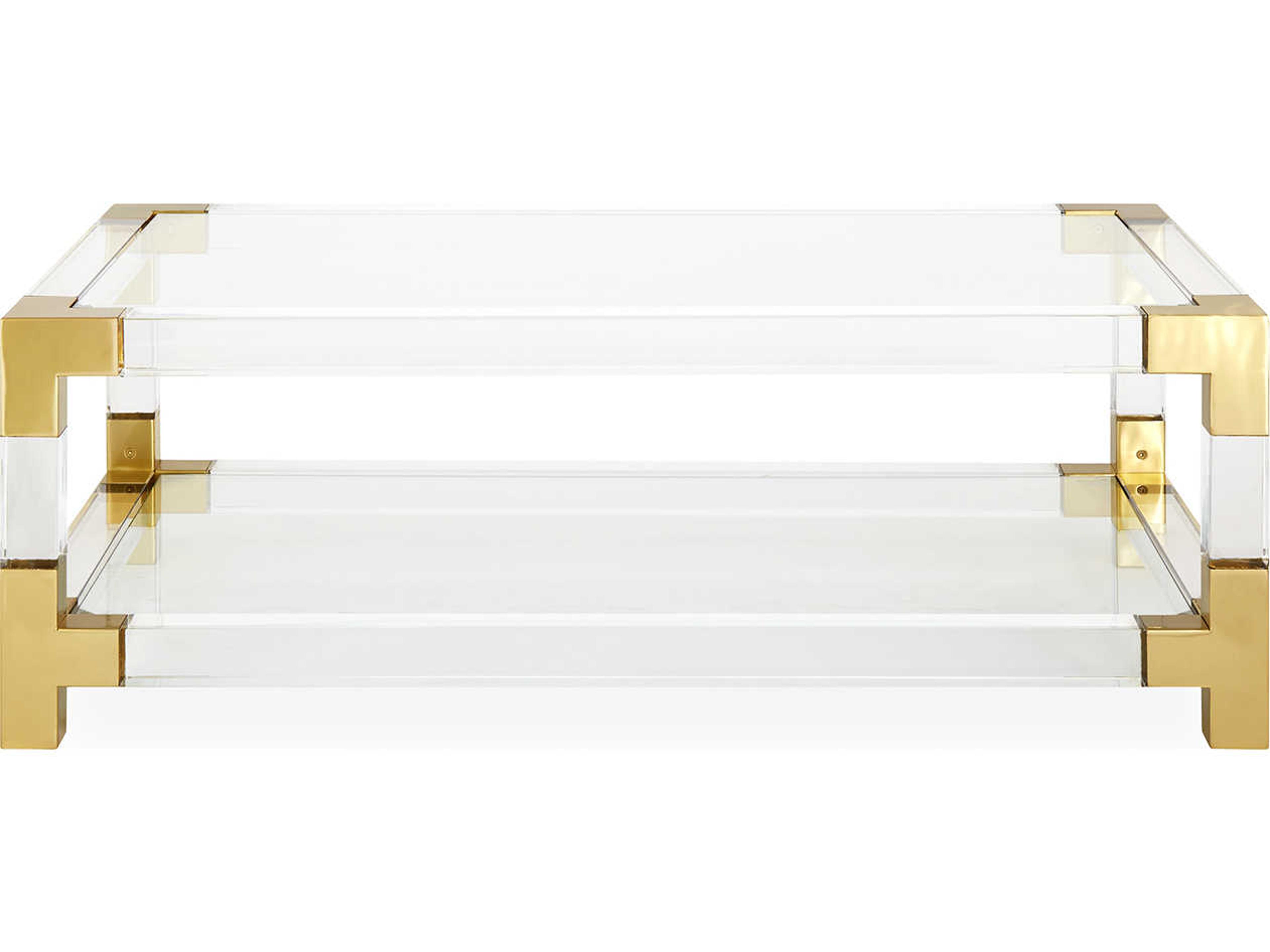 Jonathan Adler Jacques Rectangular Glass Clear Brass Coffee Table