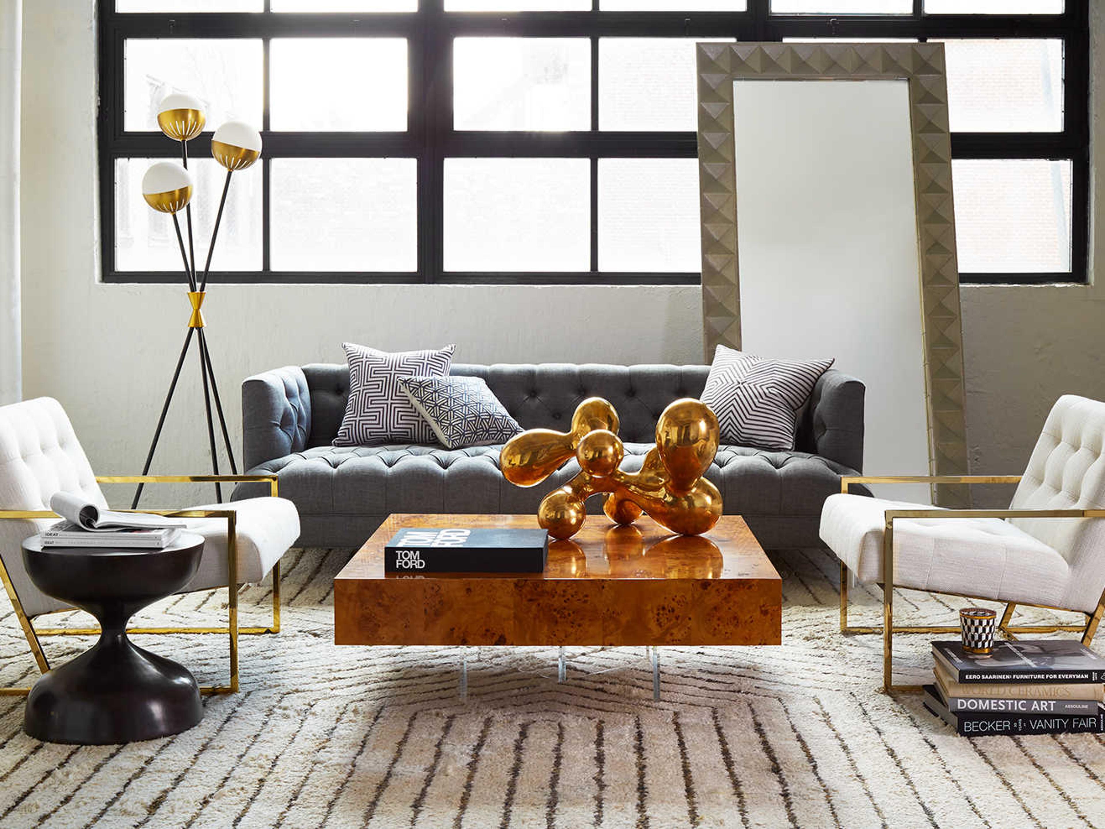 Jonathan Adler Bond Square Wood Burled Mappa Coffee Table