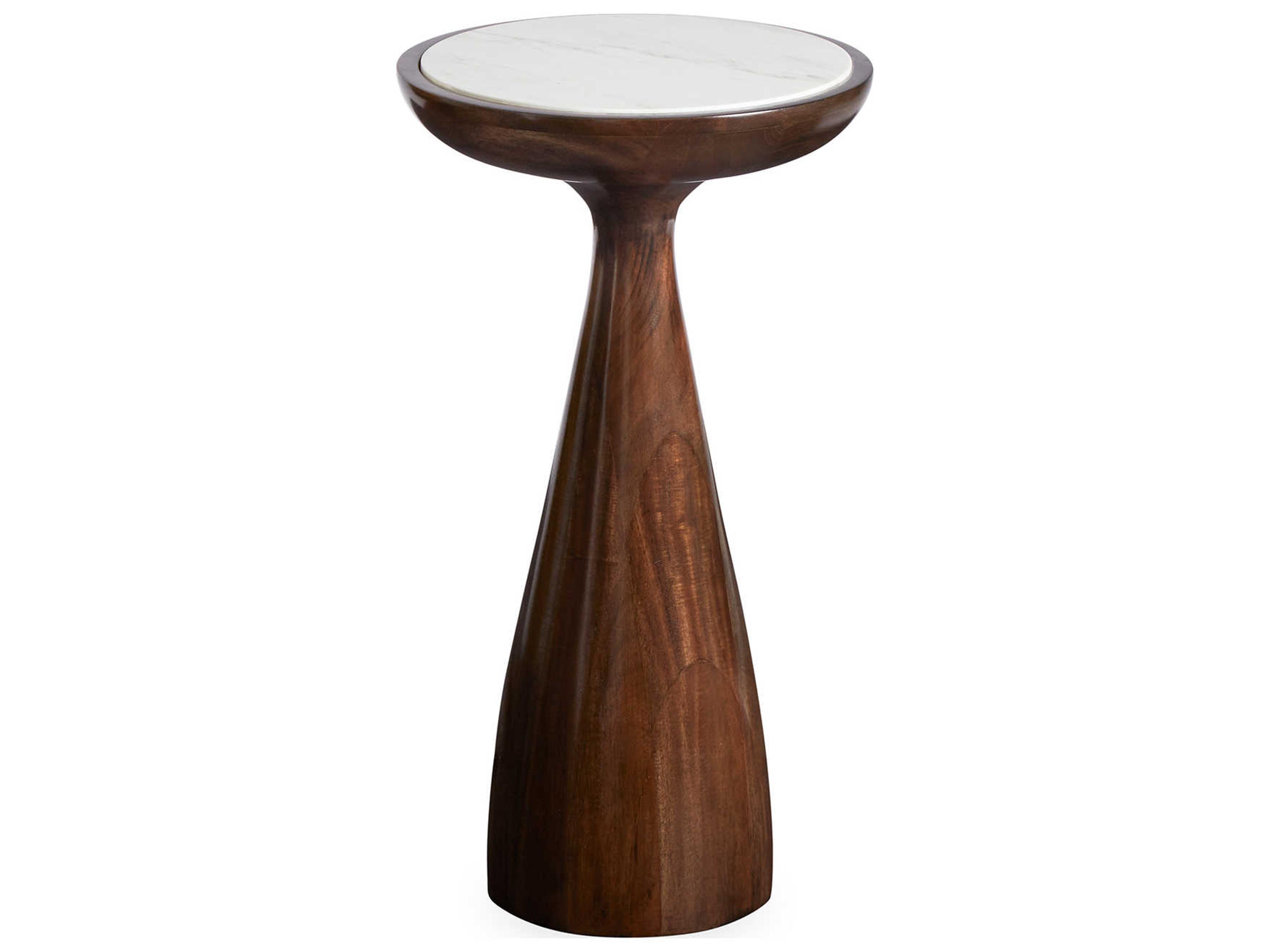 Buenos Aires Round White Volakas Marble Mahogany End Table