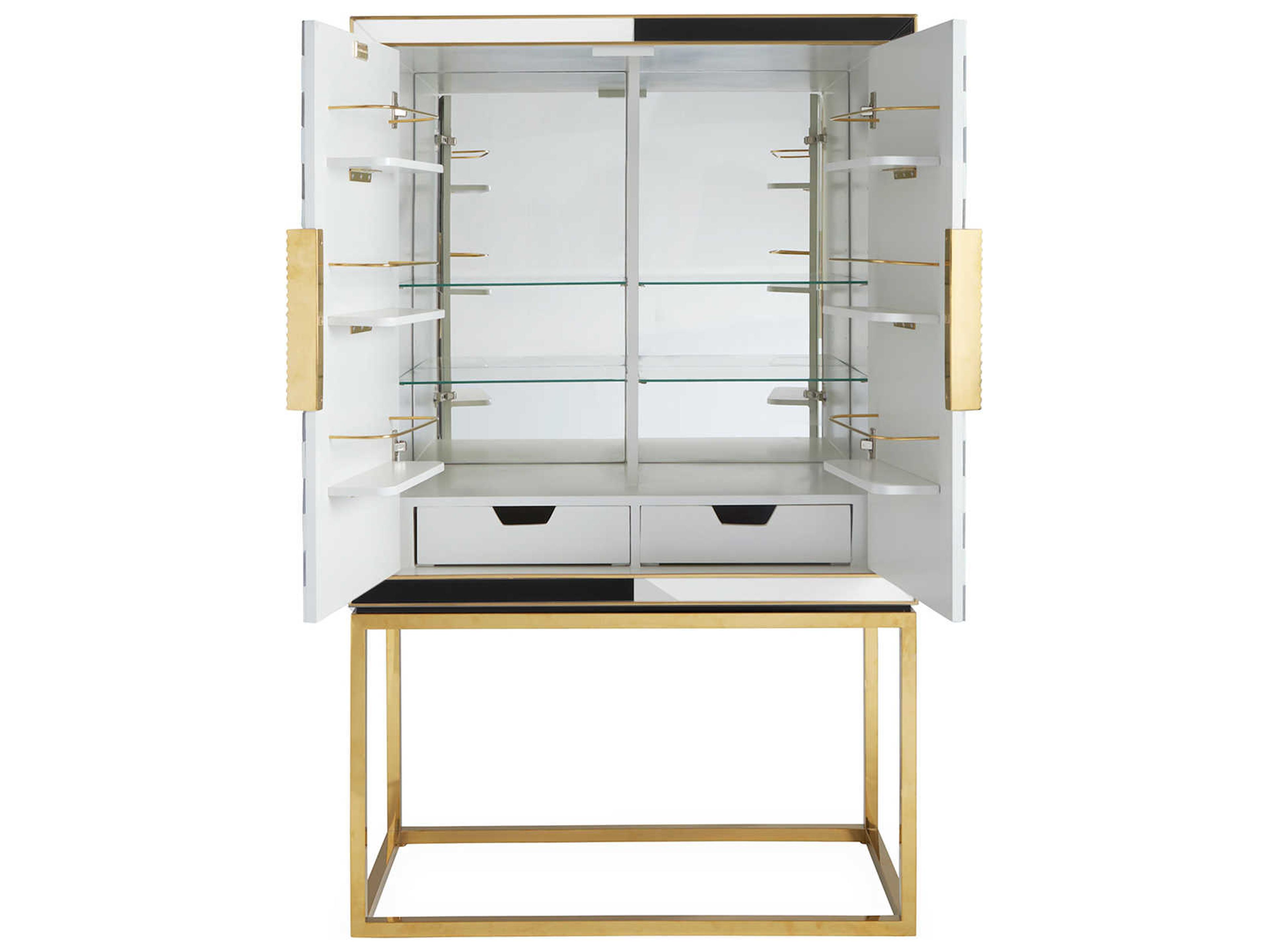 Jonathan Adler Op Art White Charcoal Ivory Bar Cabinet