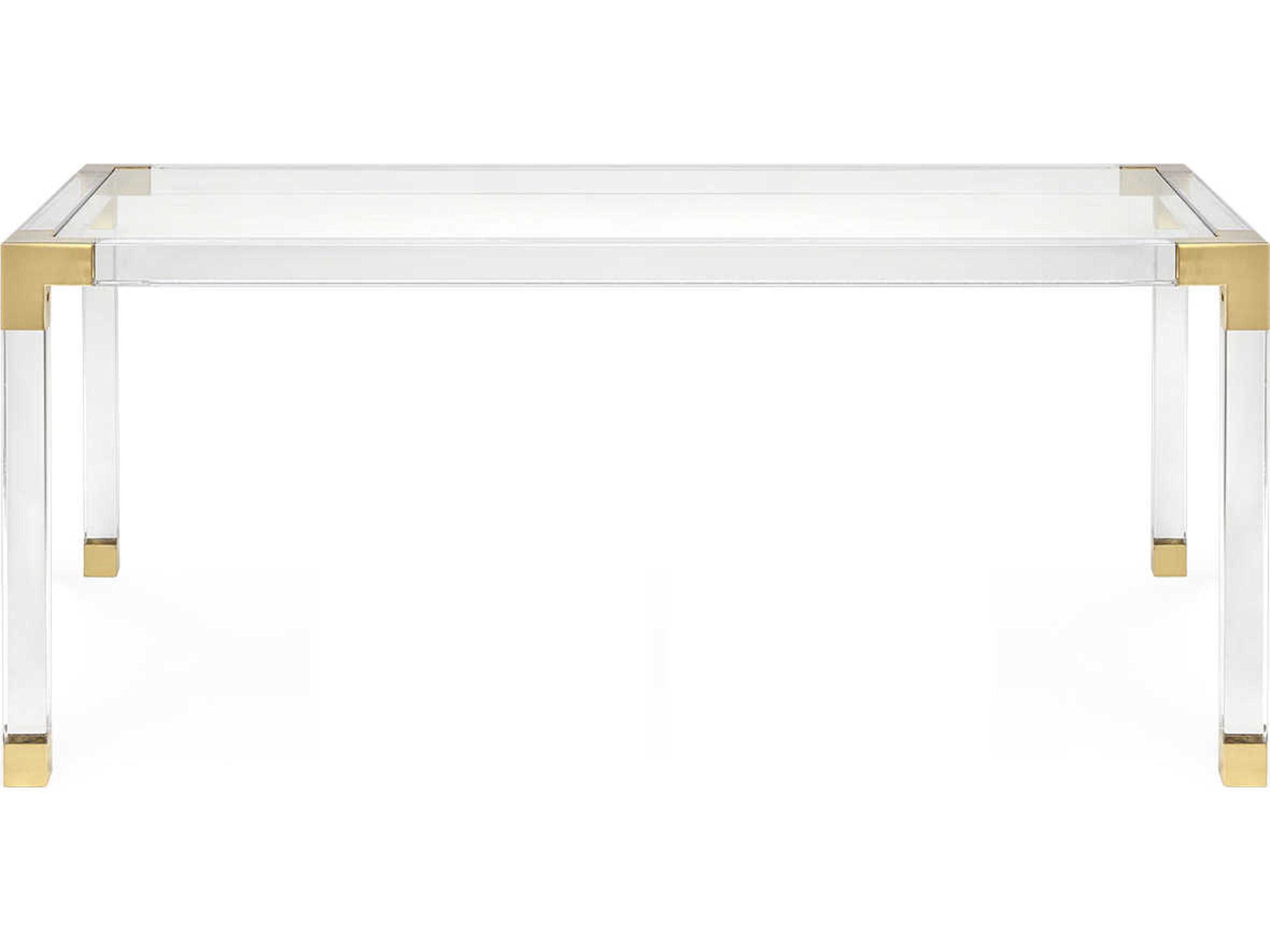 Jonathan Adler Jacques Rectangular Glass Clear Brass Dining Table