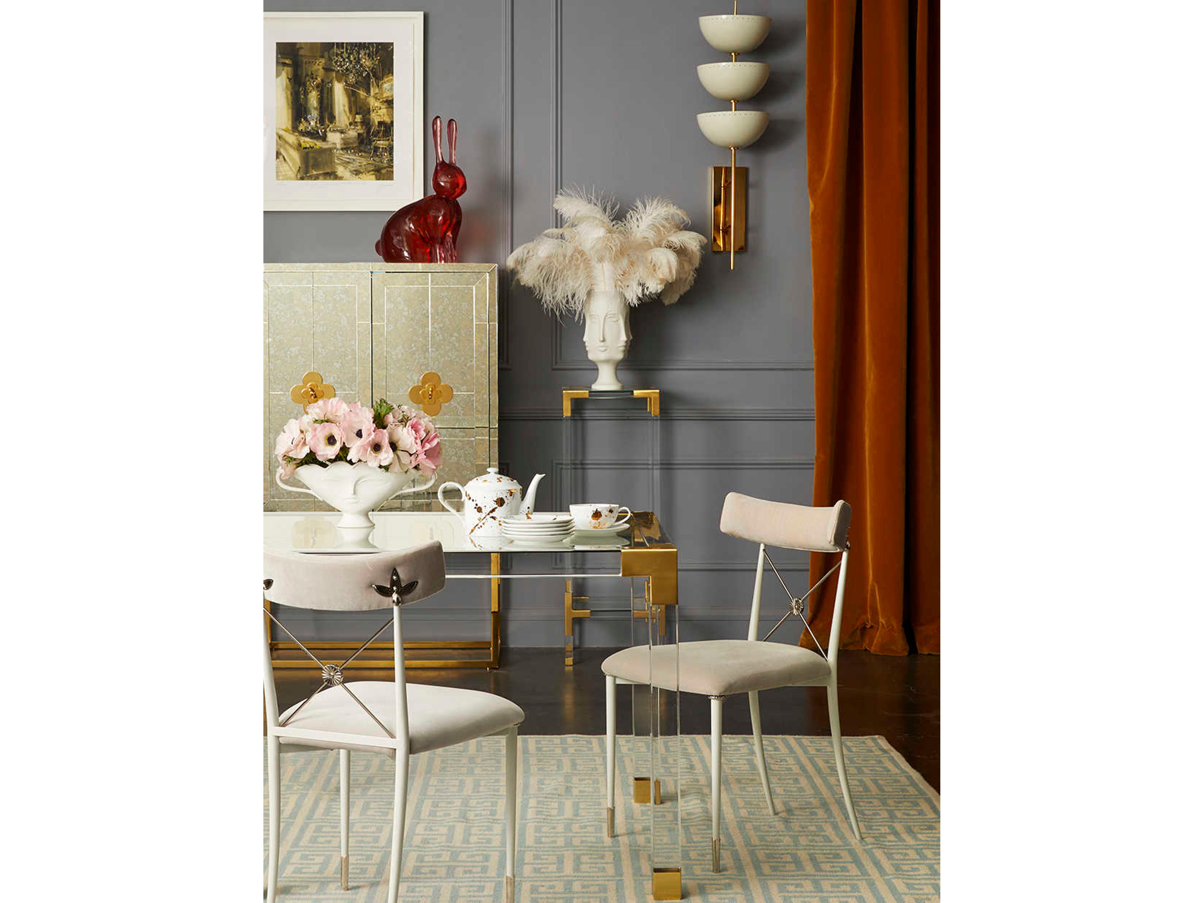 Jonathan Adler Jacques Rectangular Glass Clear Brass Dining Table