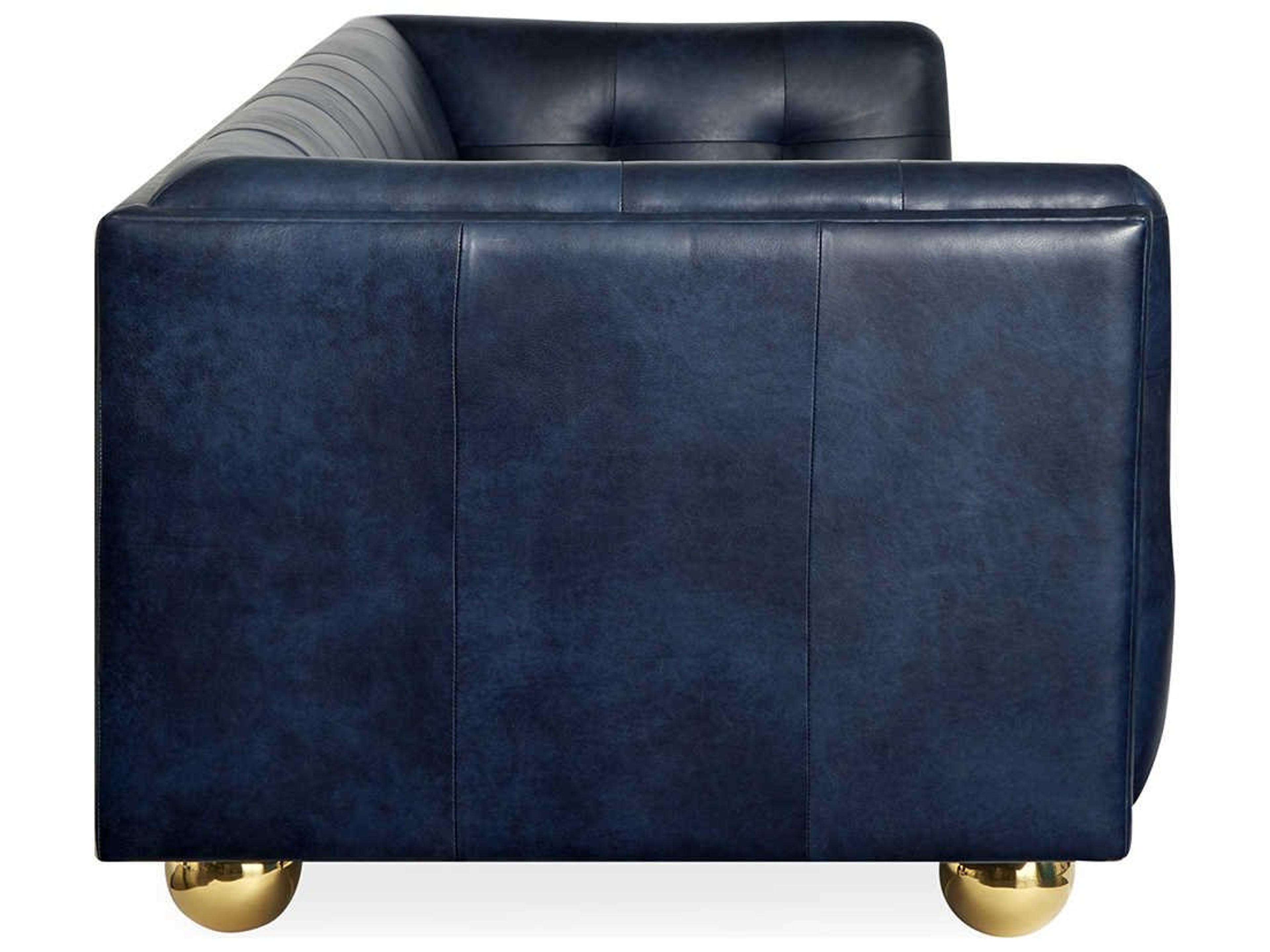 Jonathan Adler Claridge Brogue Navy Blue Leather Sofa