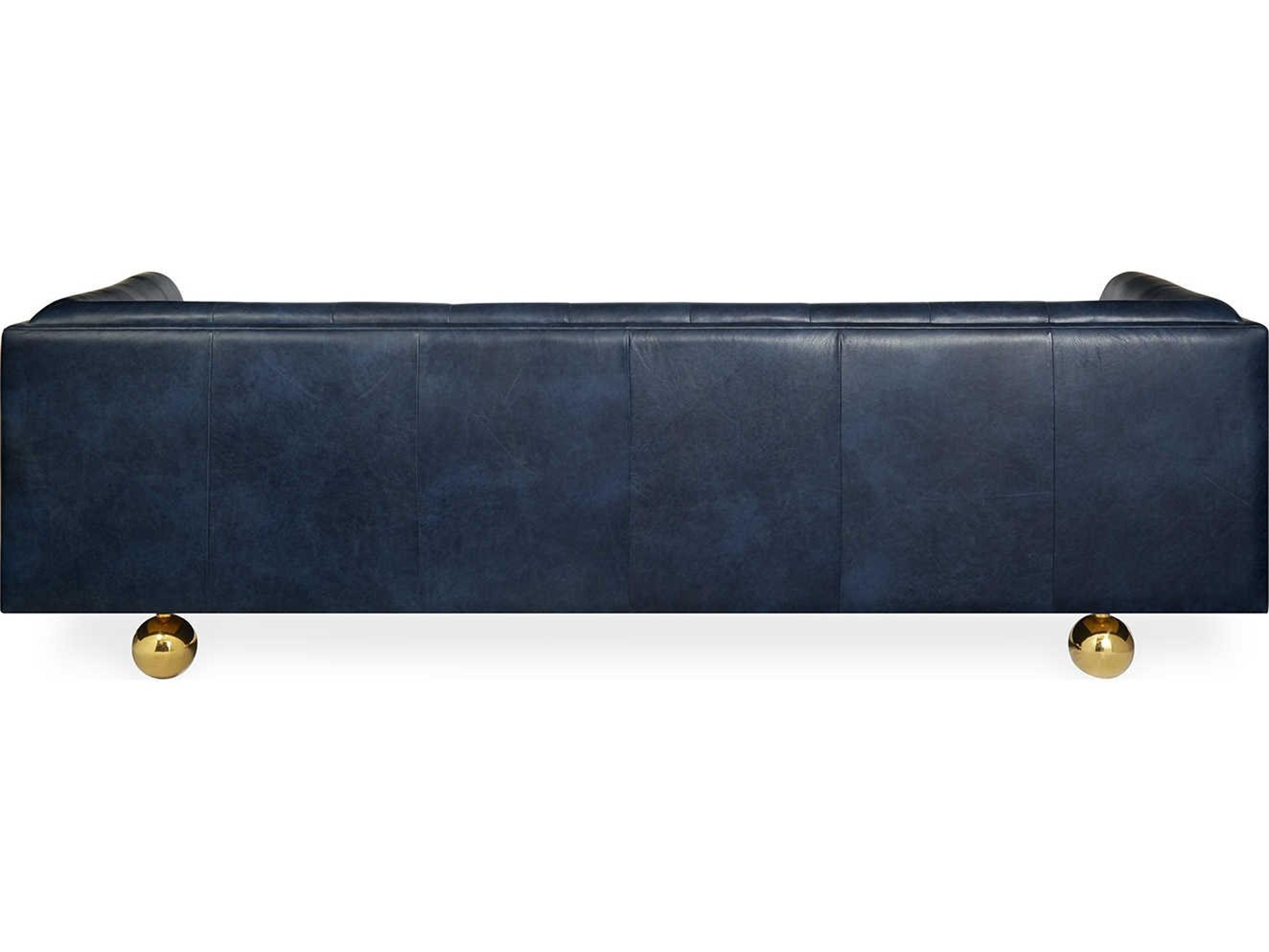 Jonathan Adler Claridge Brogue Navy Blue Leather Sofa