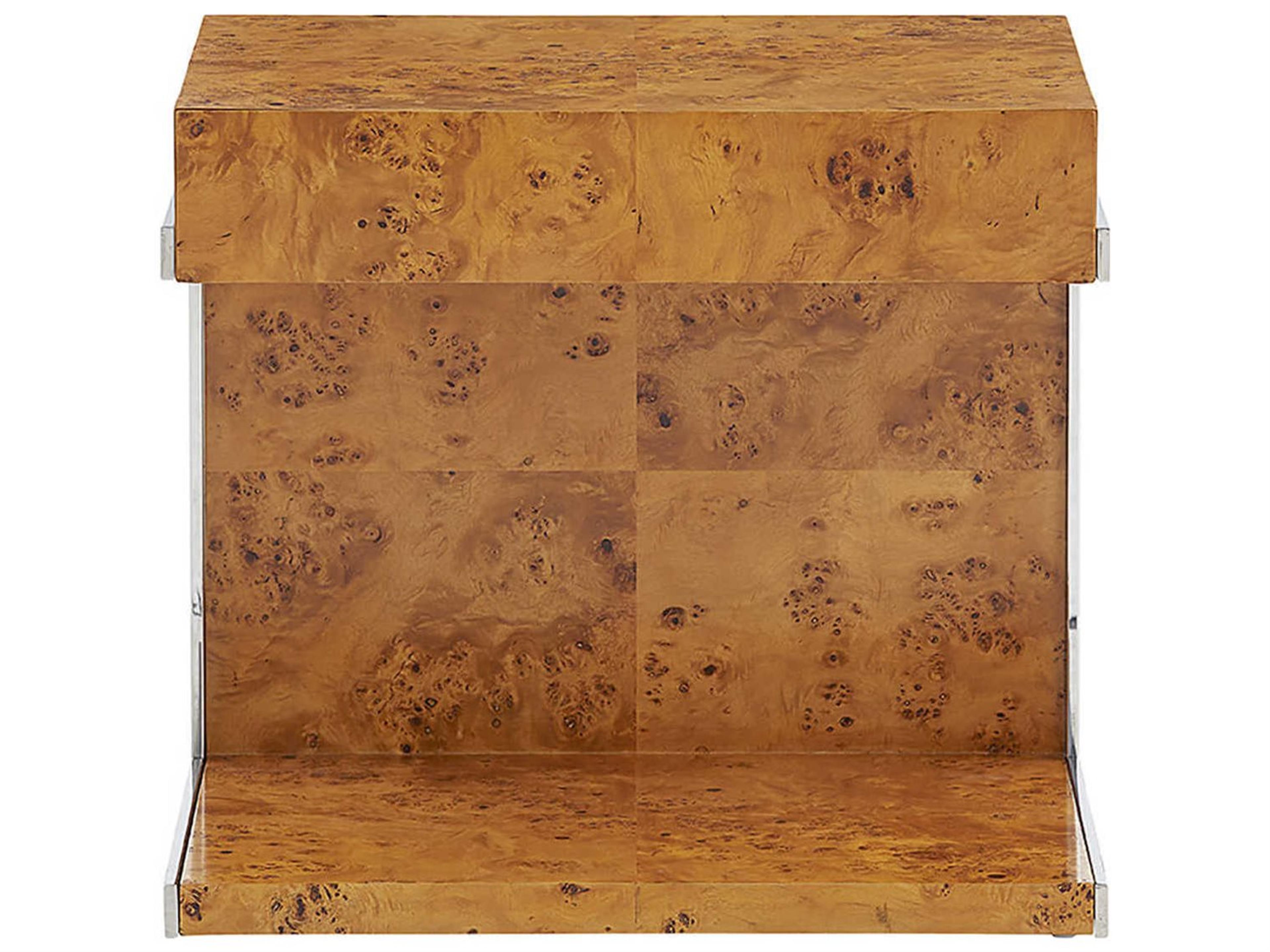 Jonathan Adler Bond Rectangular Wood Burled Mappa Stainless Steel End Table