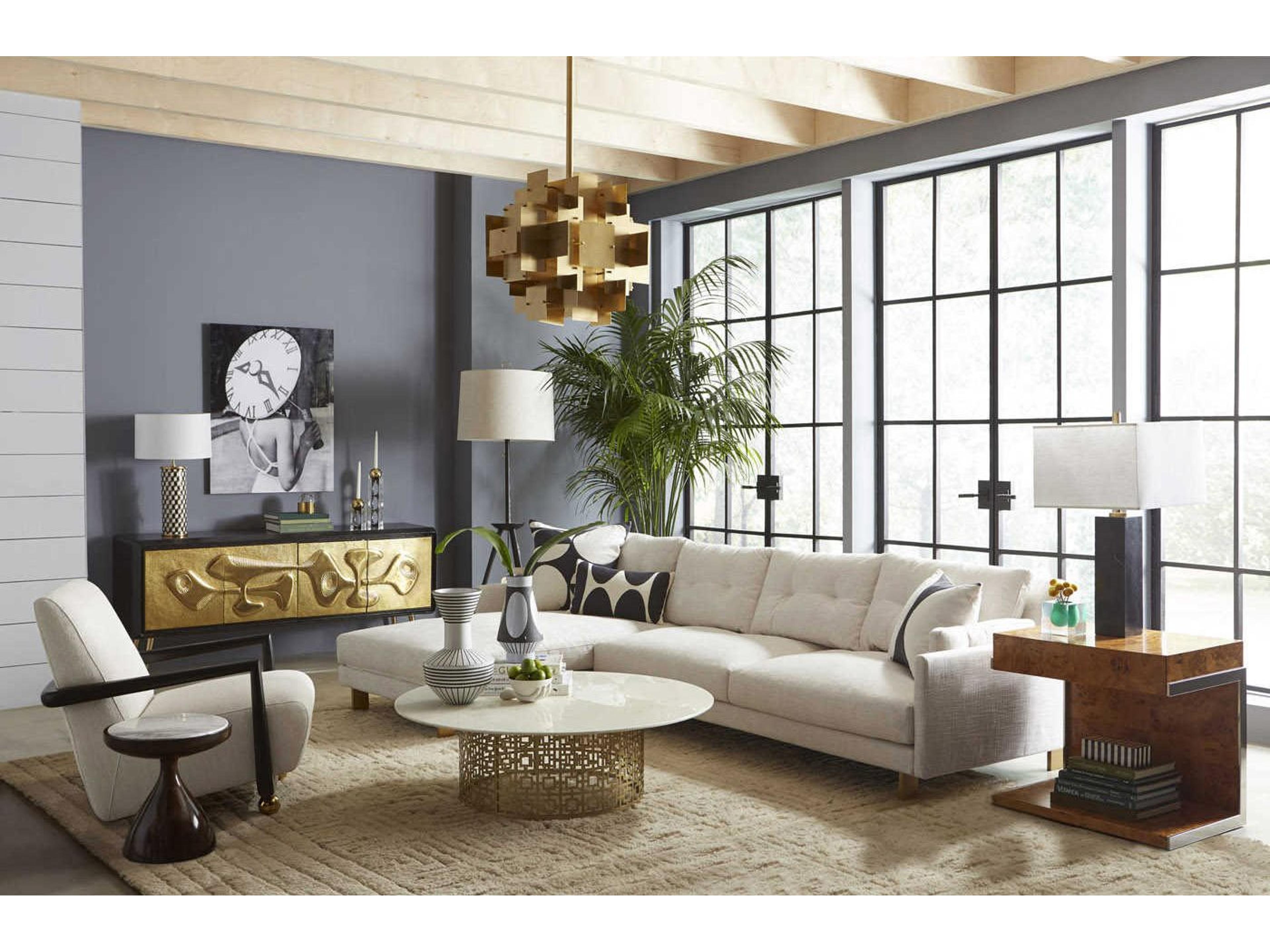 Jonathan Adler Bond Rectangular Wood Burled Mappa Stainless Steel End Table