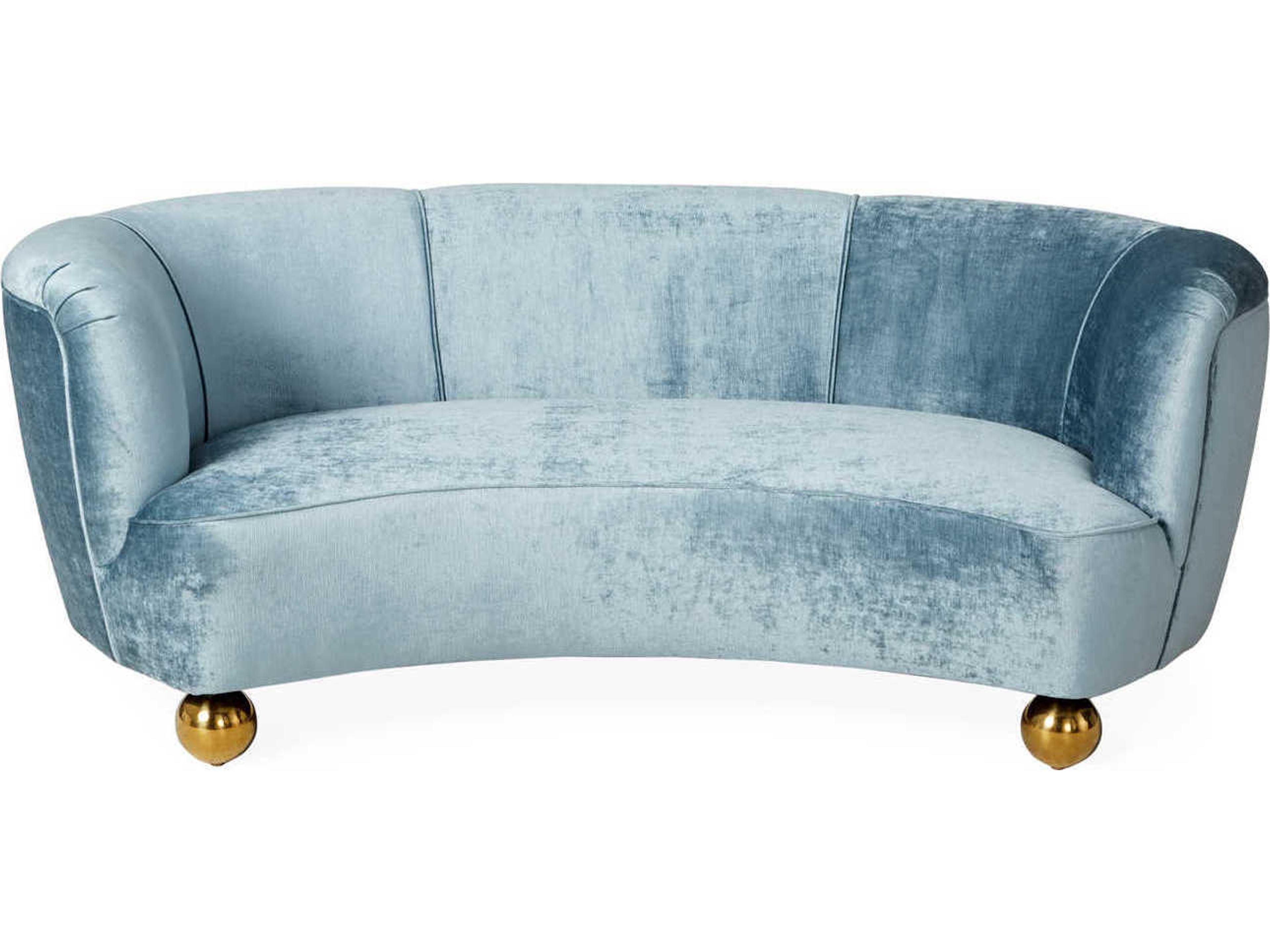 Jonathan Adler Parker Brussels Powder Blue Brass Orb Gold Sofa