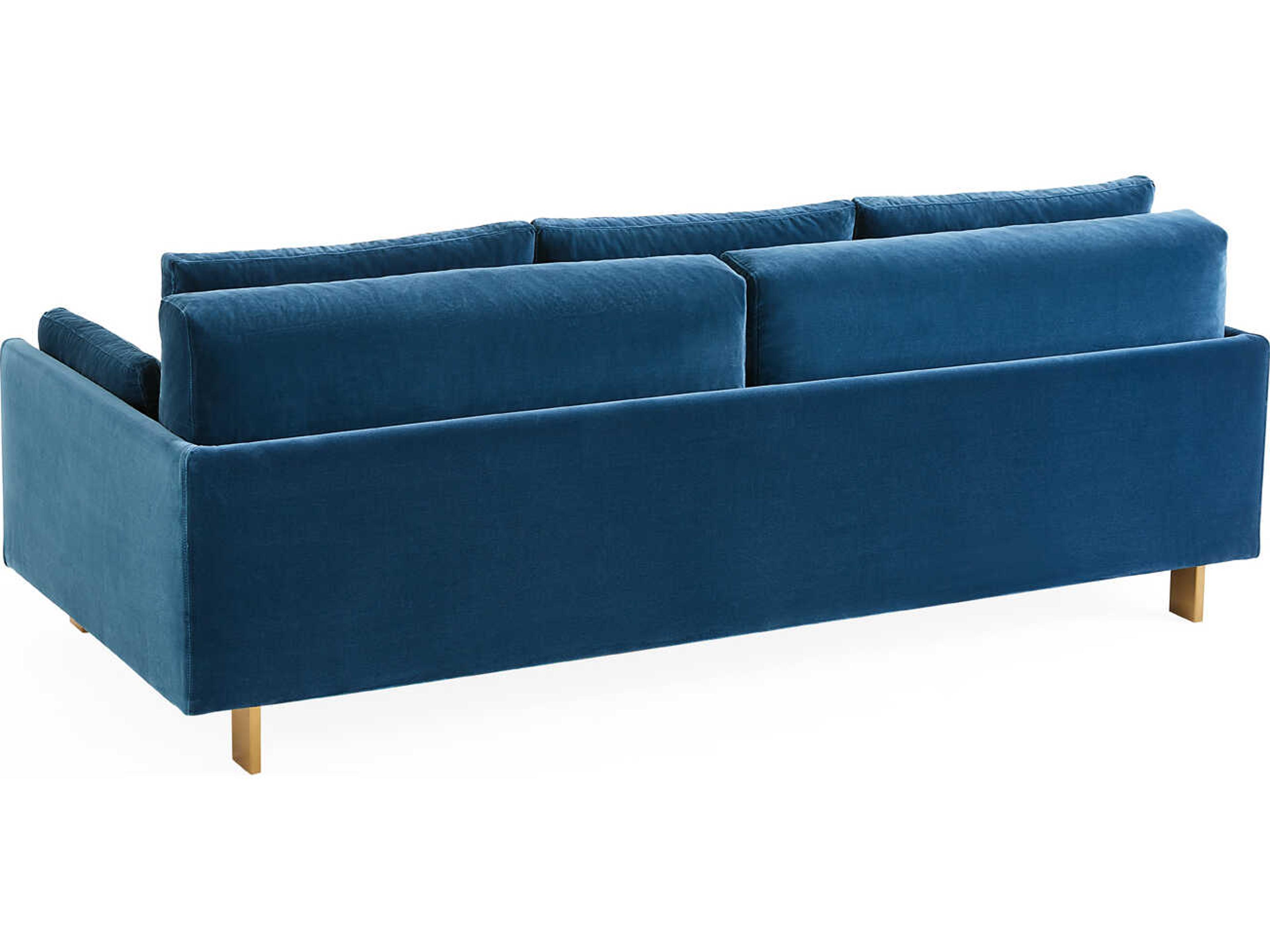 Jonathan Adler Malibu Varese Petrol Blue Velvet Upholstered Sofa