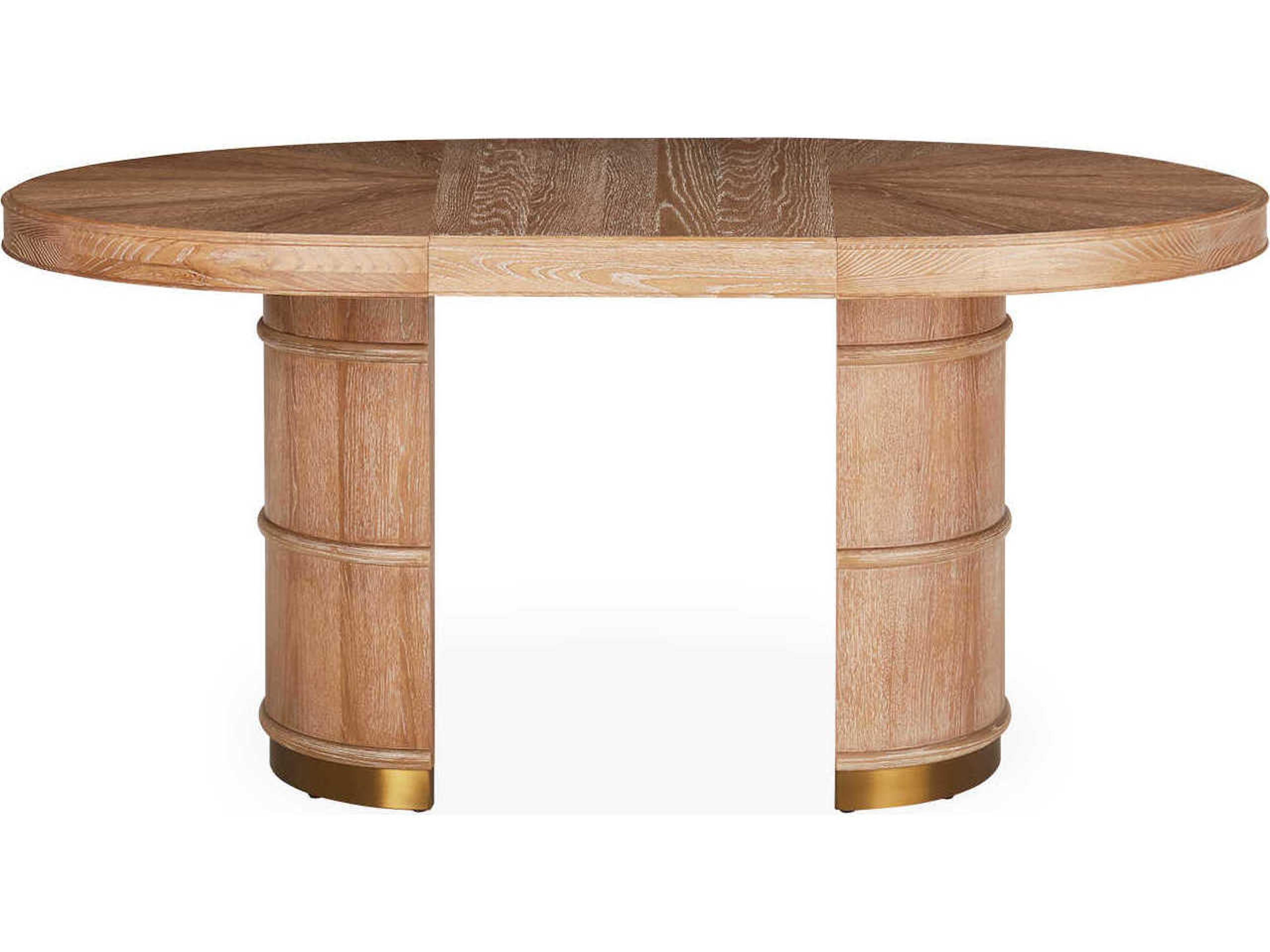 Jonathan Adler Brussels Round Wood Oak Brass Dining Table