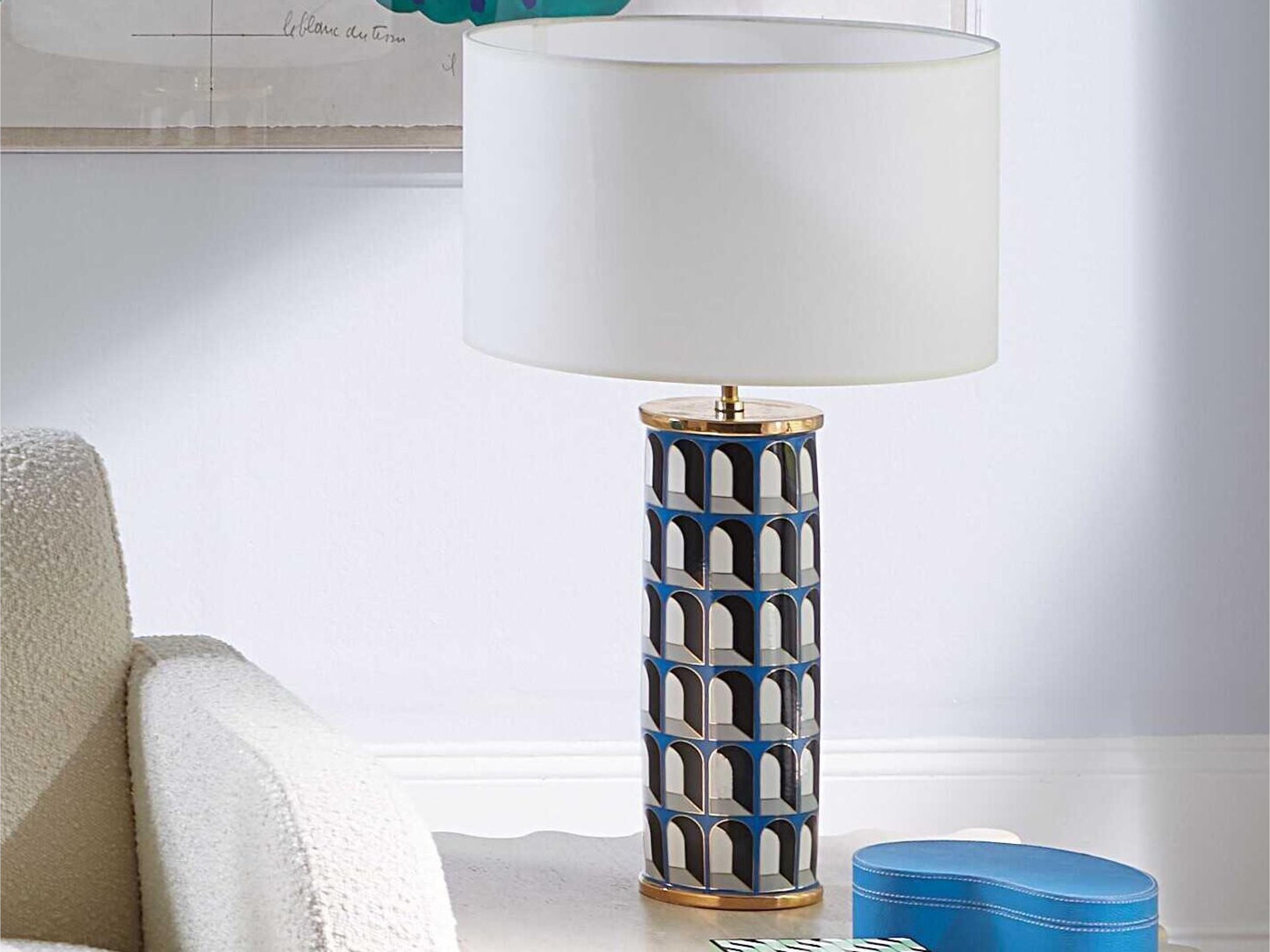 Jonathan Adler Arcade Gold Brass White Blue Buffet Lamp