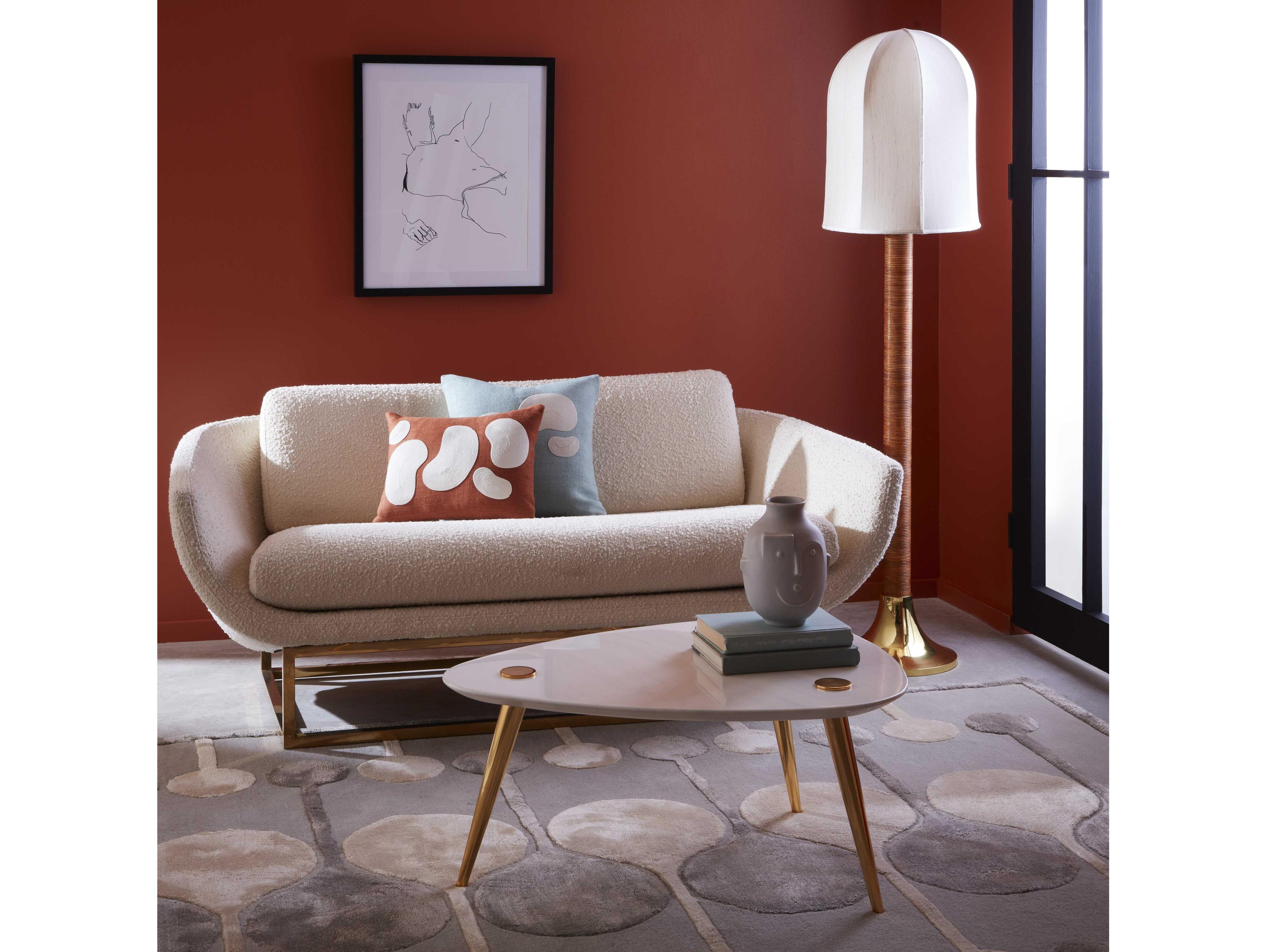 Jonathan Adler Riviera Dome Honey Stain Rattan Antique Brass Floor Lamp