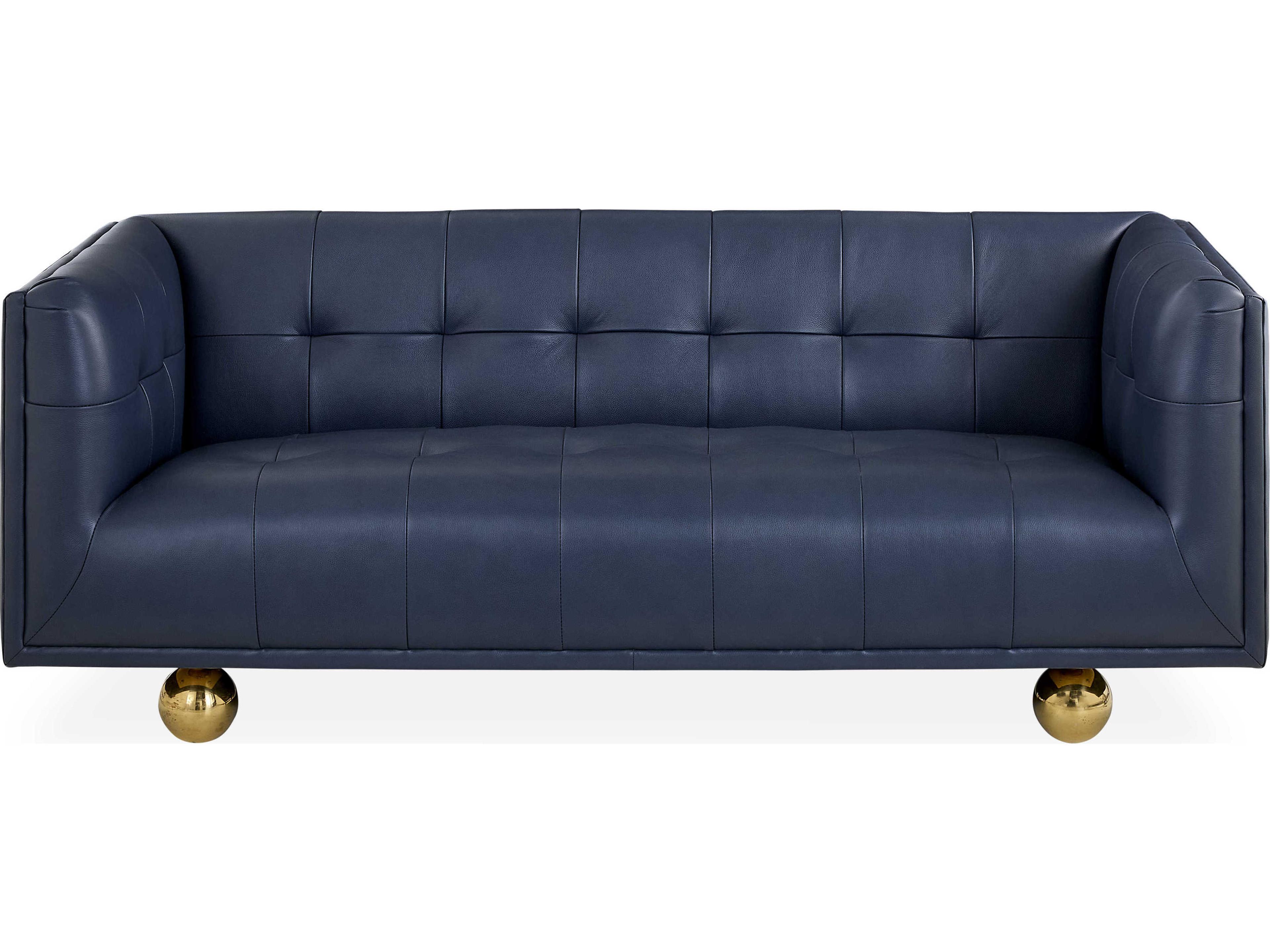 Jonathan Adler Claridge Tufted Oxford Navy Blue Leather Sofa