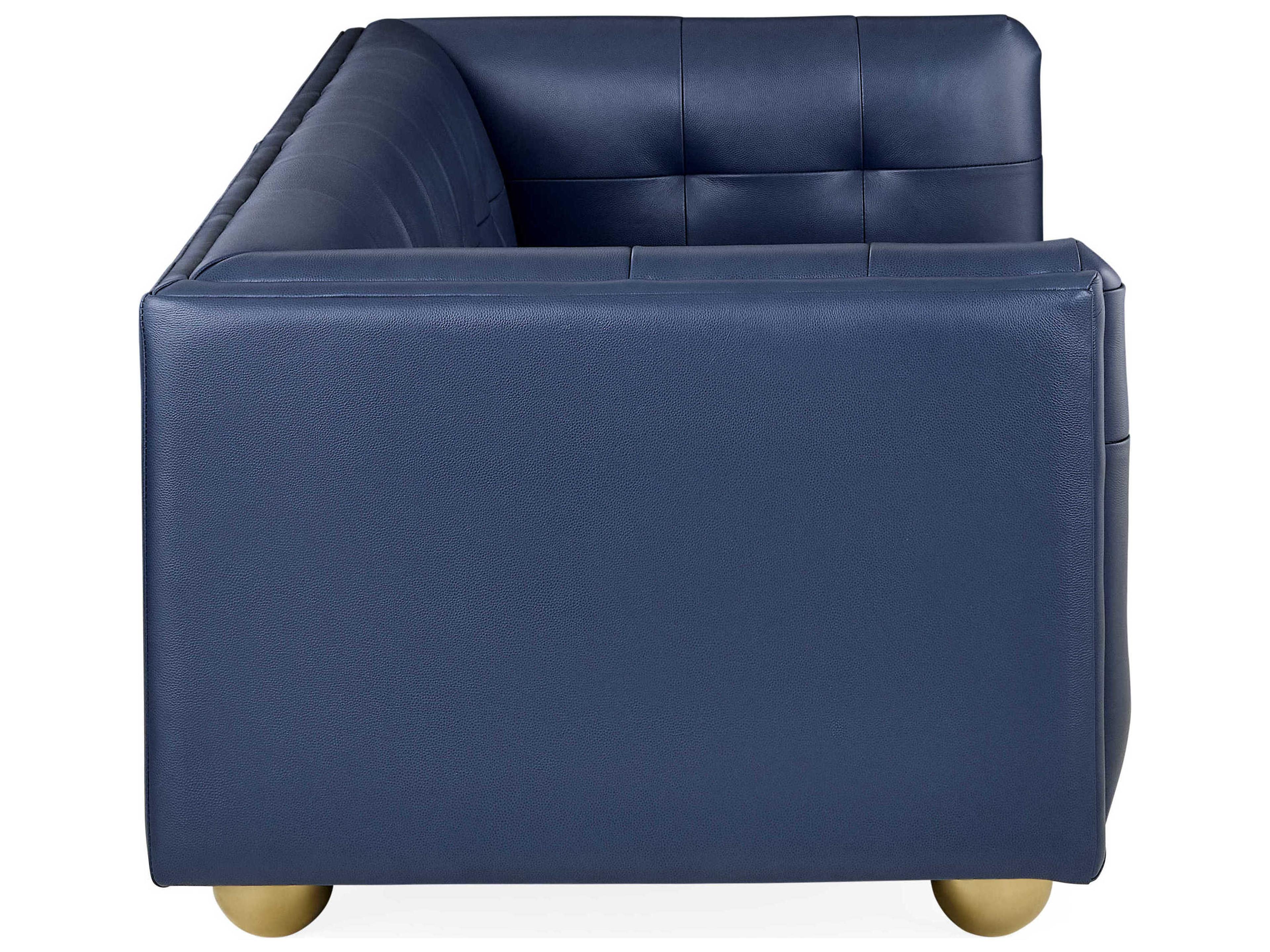Jonathan Adler Claridge Tufted Oxford Navy Blue Leather Sofa