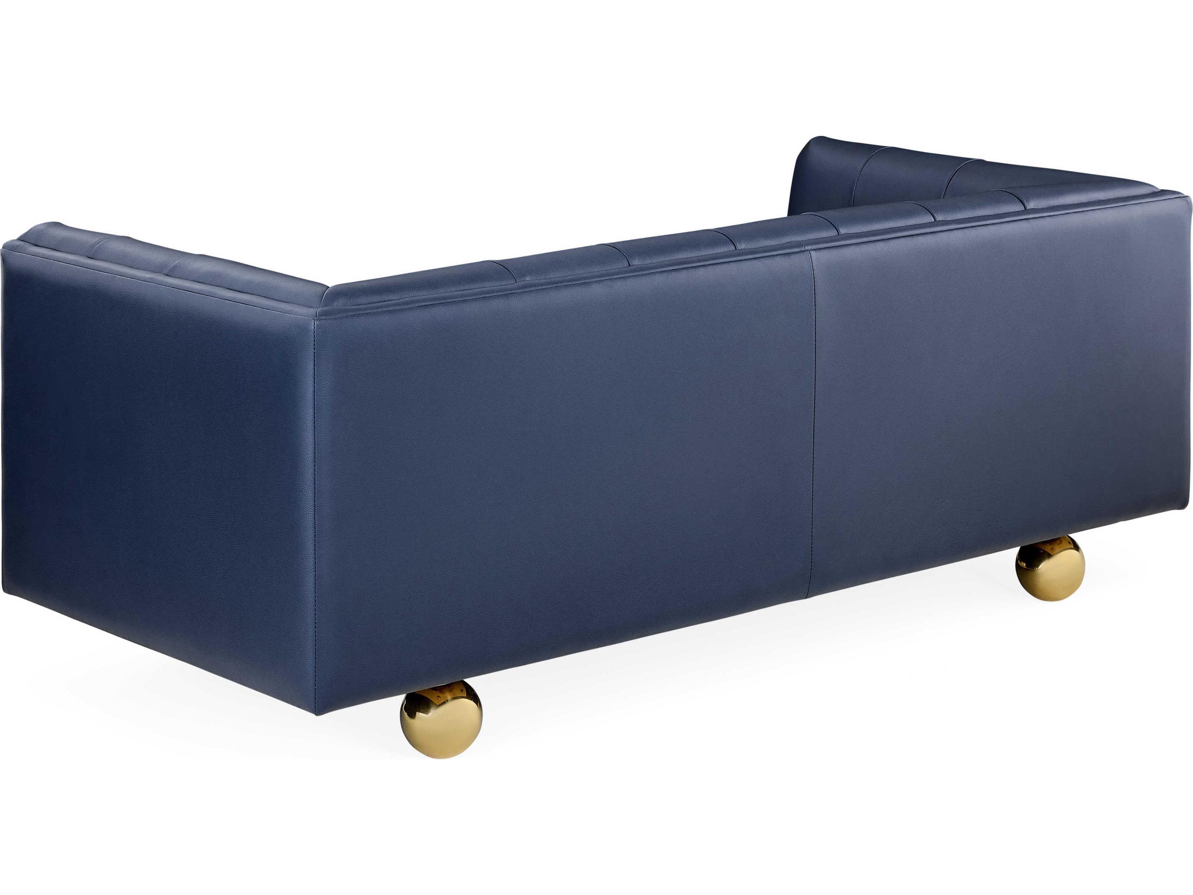 Jonathan Adler Claridge Tufted Oxford Navy Blue Leather Sofa
