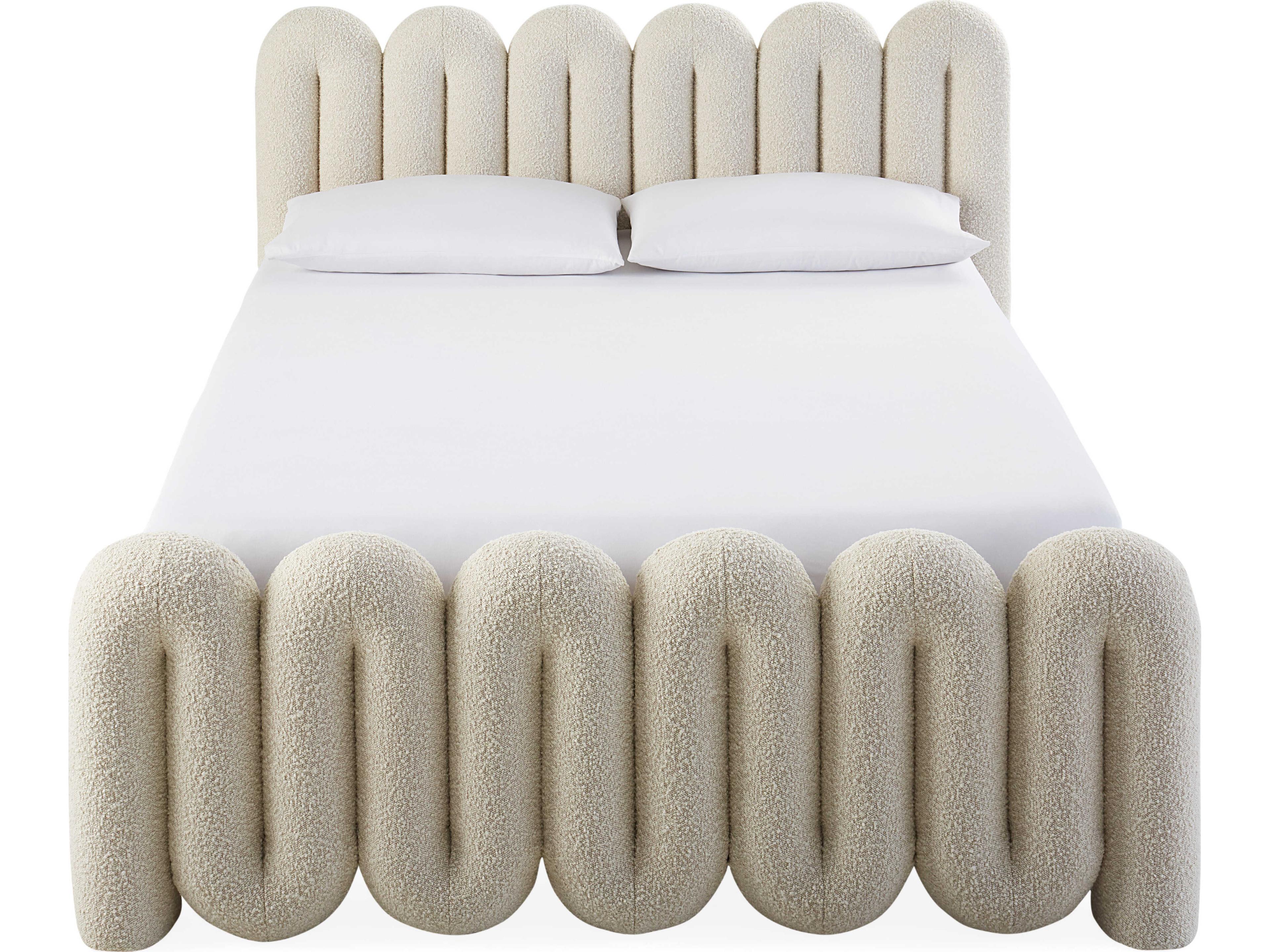Jonathan Adler Serpentine Olympus Oatmeal White Upholstered Queen Platform Bed