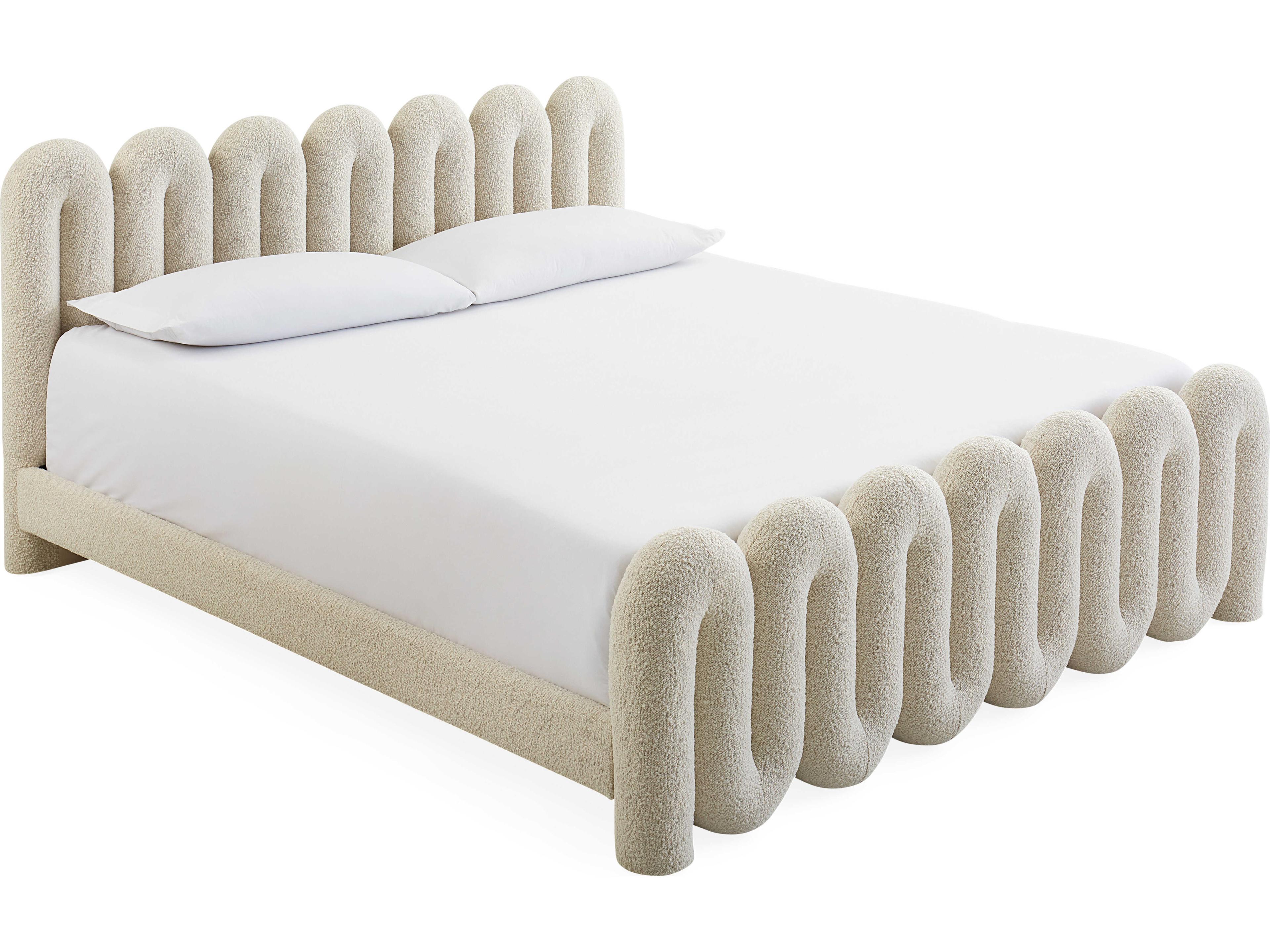Serpentine Olympus Oatmeal White Upholstered King Platform Bed
