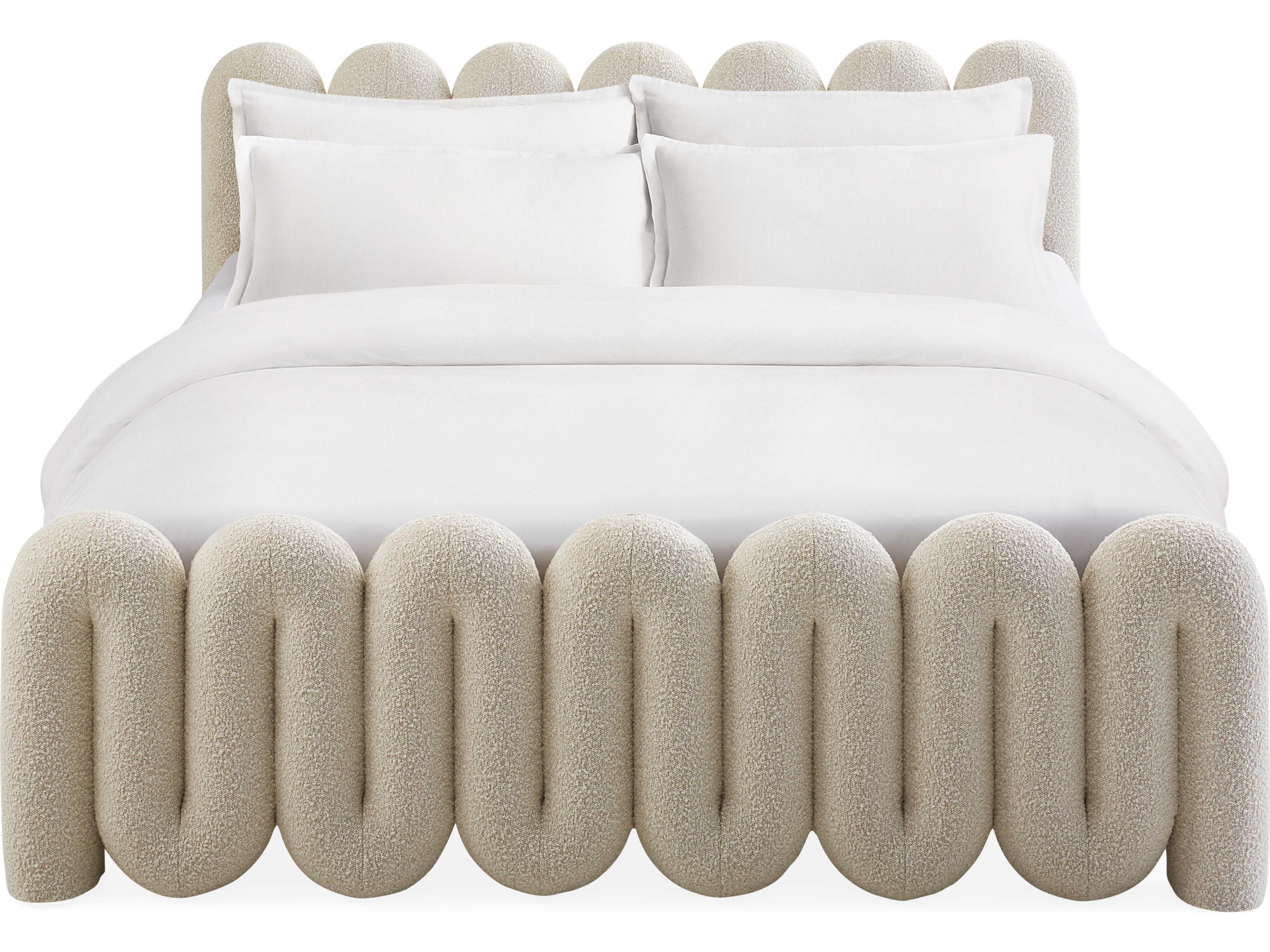 Jonathan Adler Serpentine Olympus Oatmeal White Upholstered King Platform Bed
