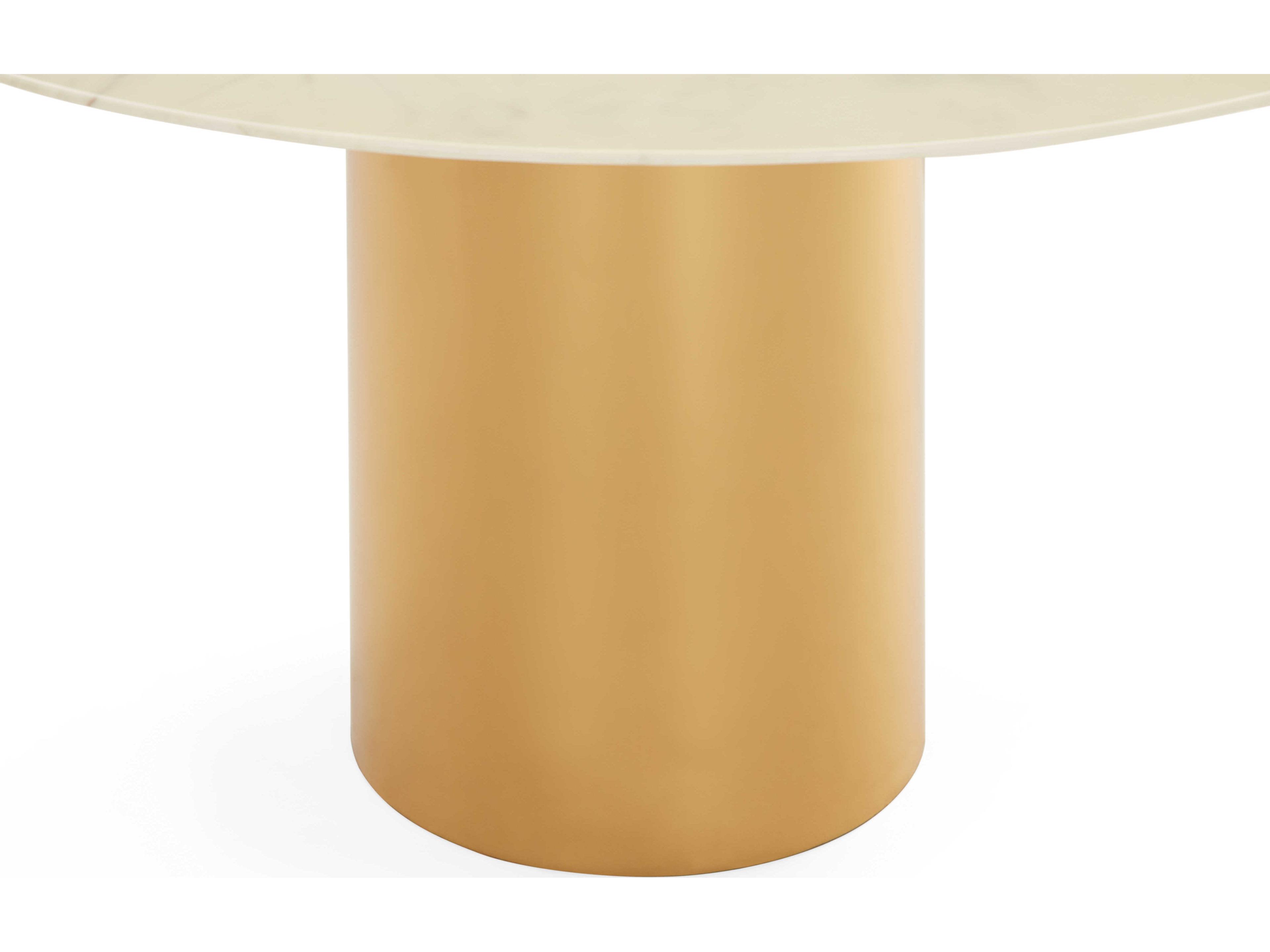 Jonathan Adler Alphaville Round Carrara Marble Honed Brass Dining Table