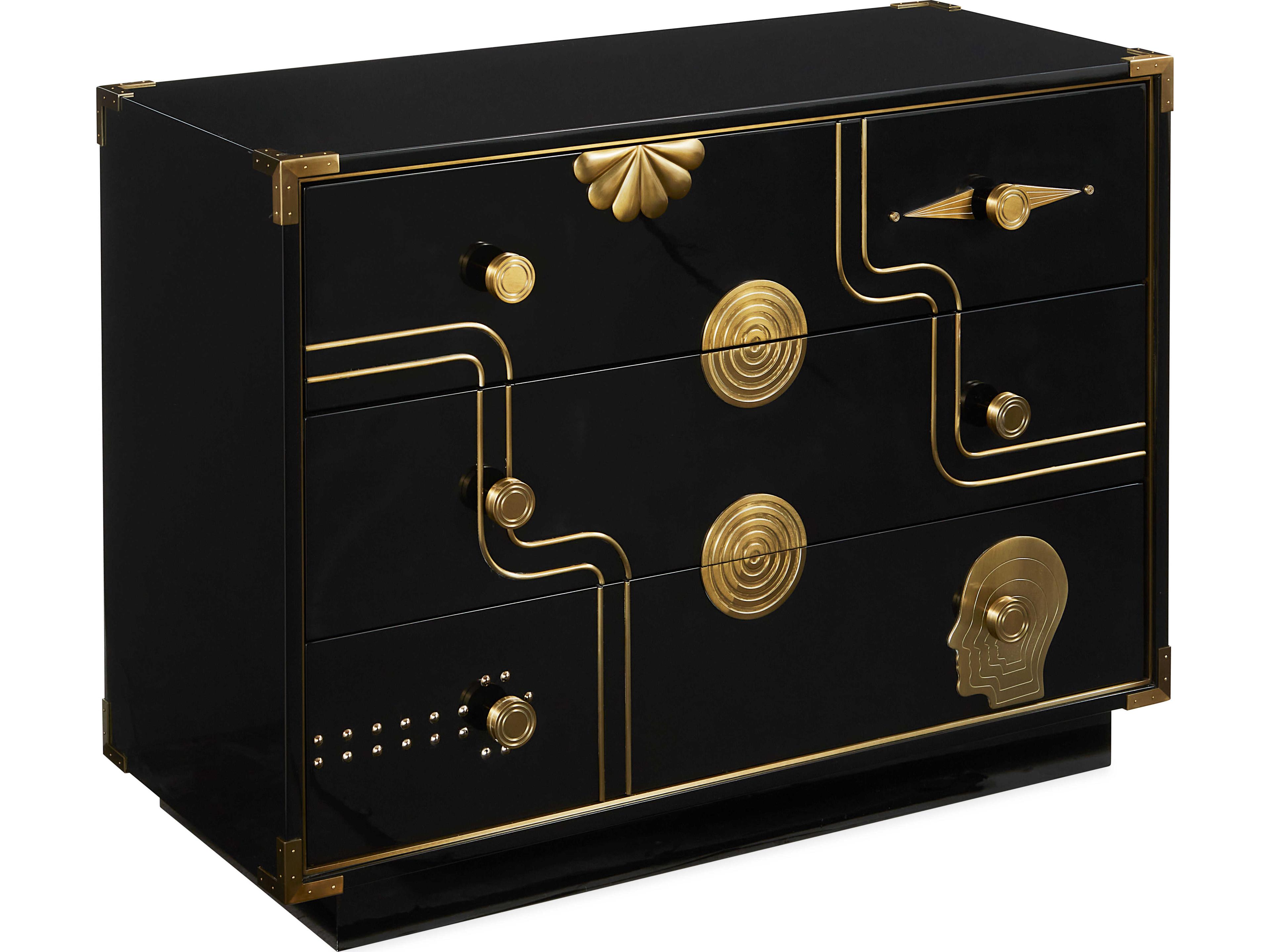 Gala Black Lacquer Soft Antique Brass Accent Chest