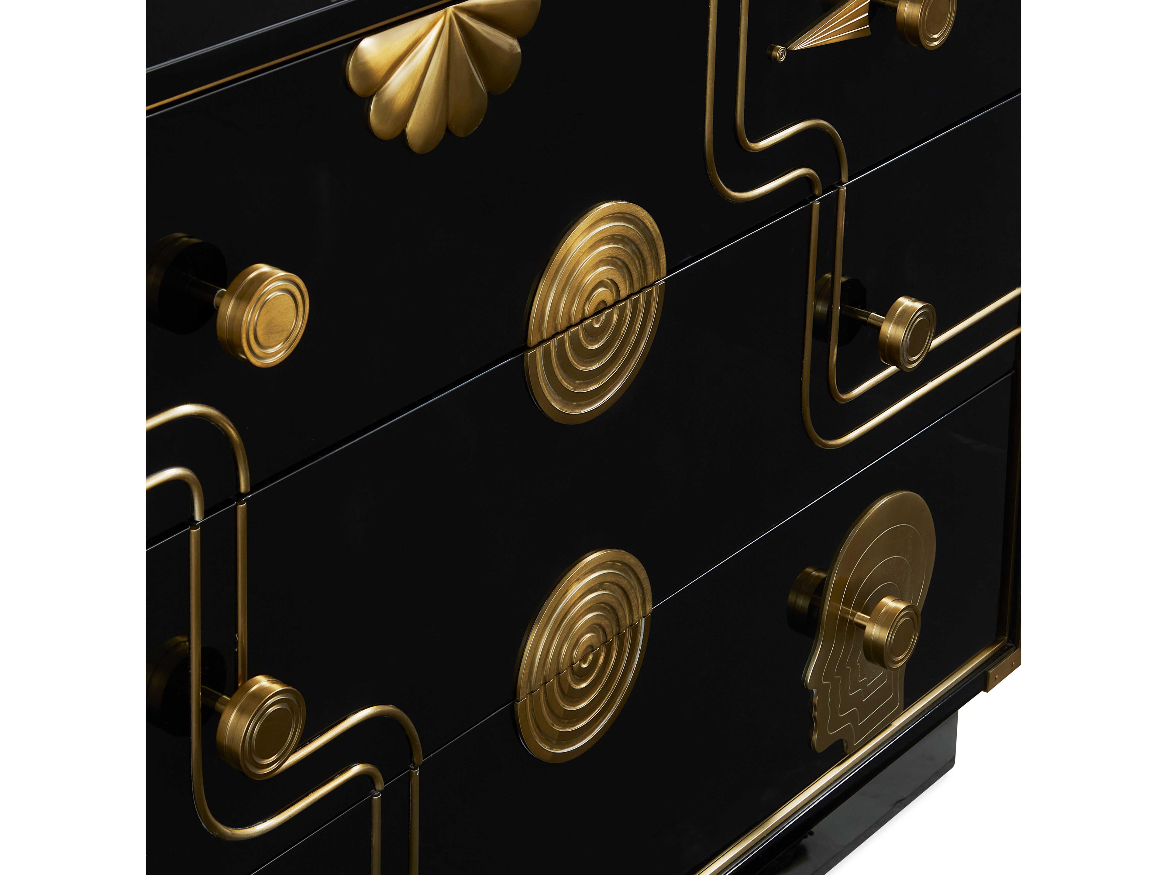 Jonathan Adler Gala Black Lacquer Soft Antique Brass Accent Chest