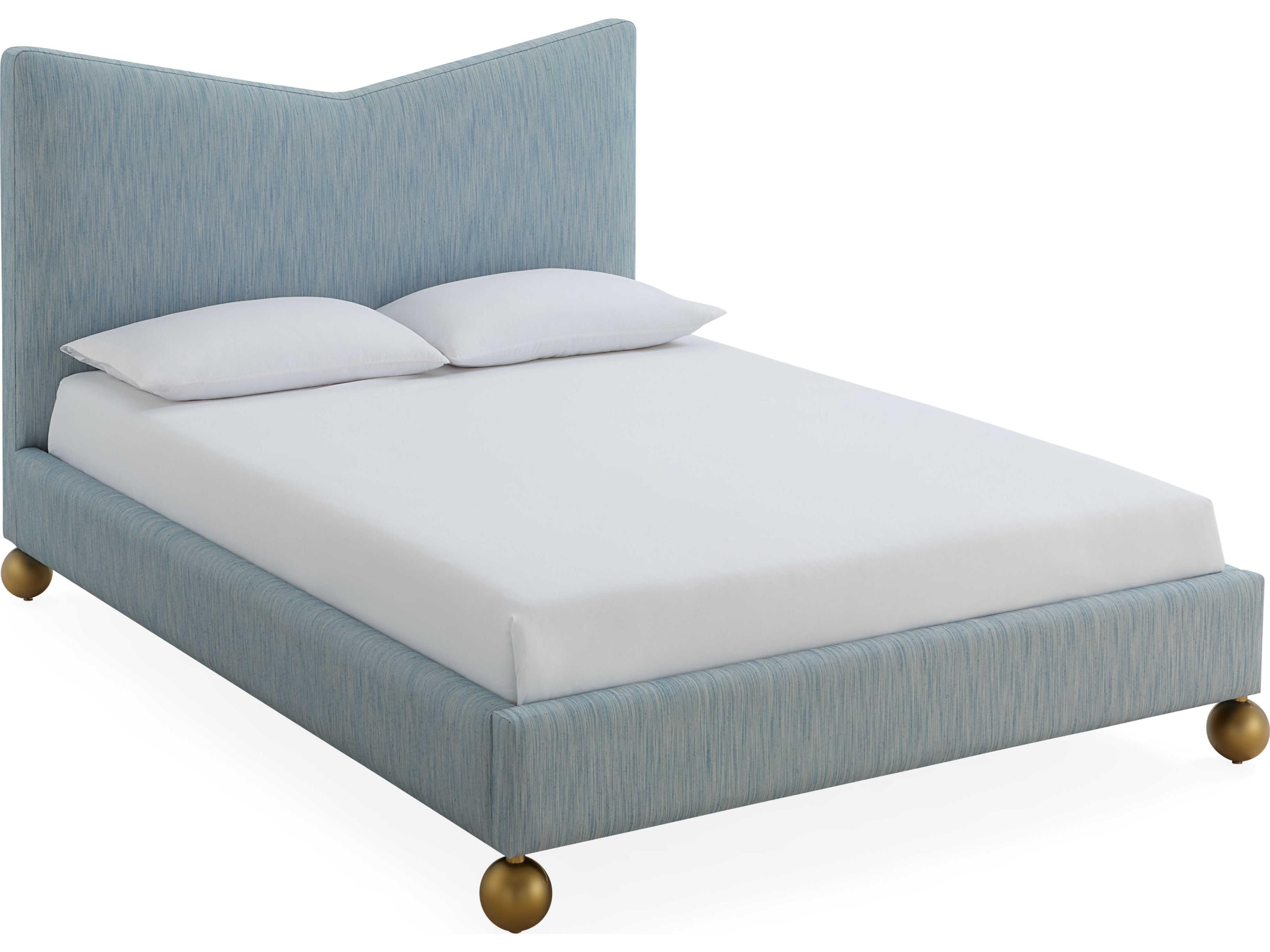 Chevron Brass Blue Upholstered Queen Platform Bed