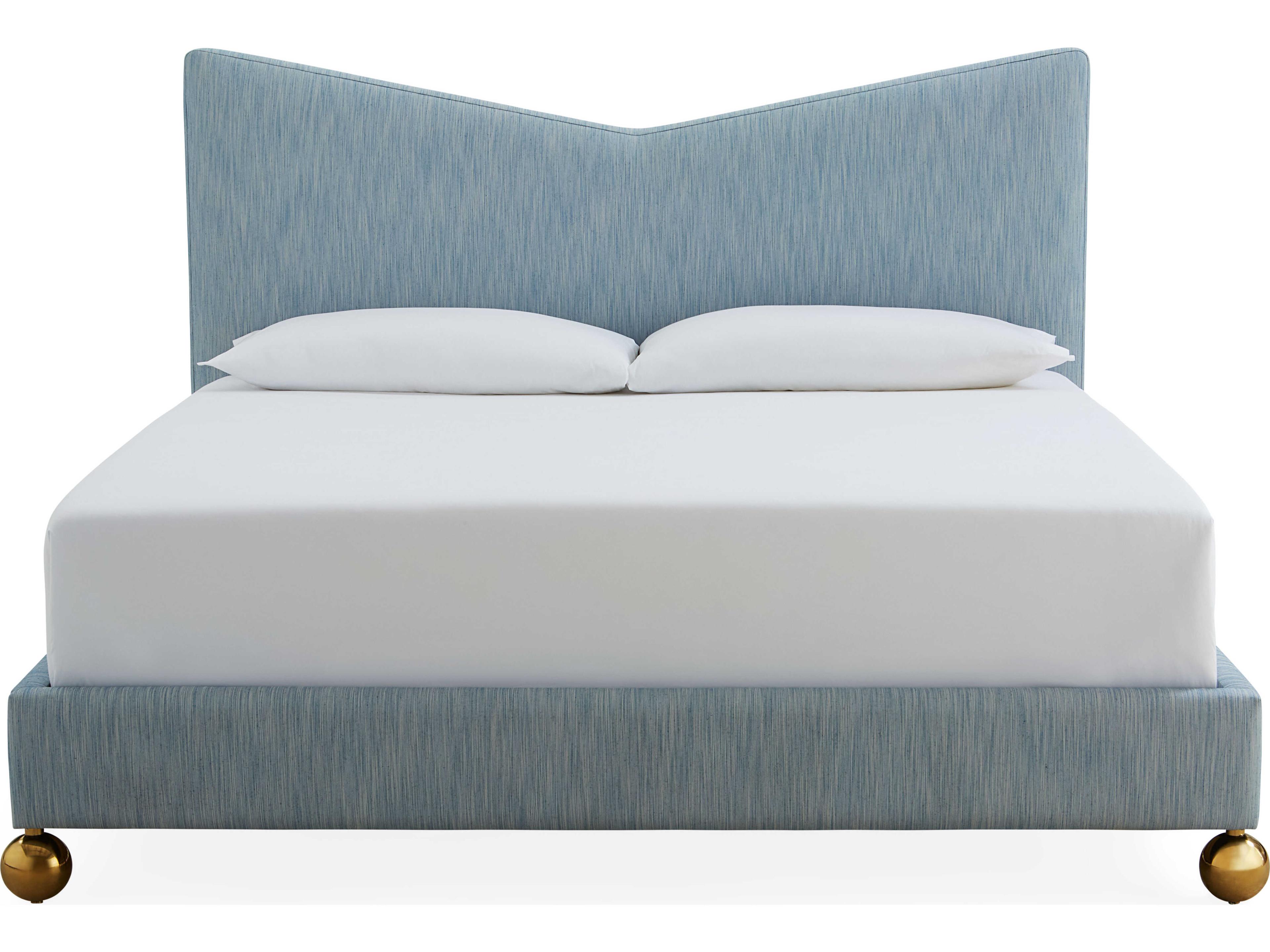 Jonathan Adler Chevron Brass Blue Upholstered King Platform Bed