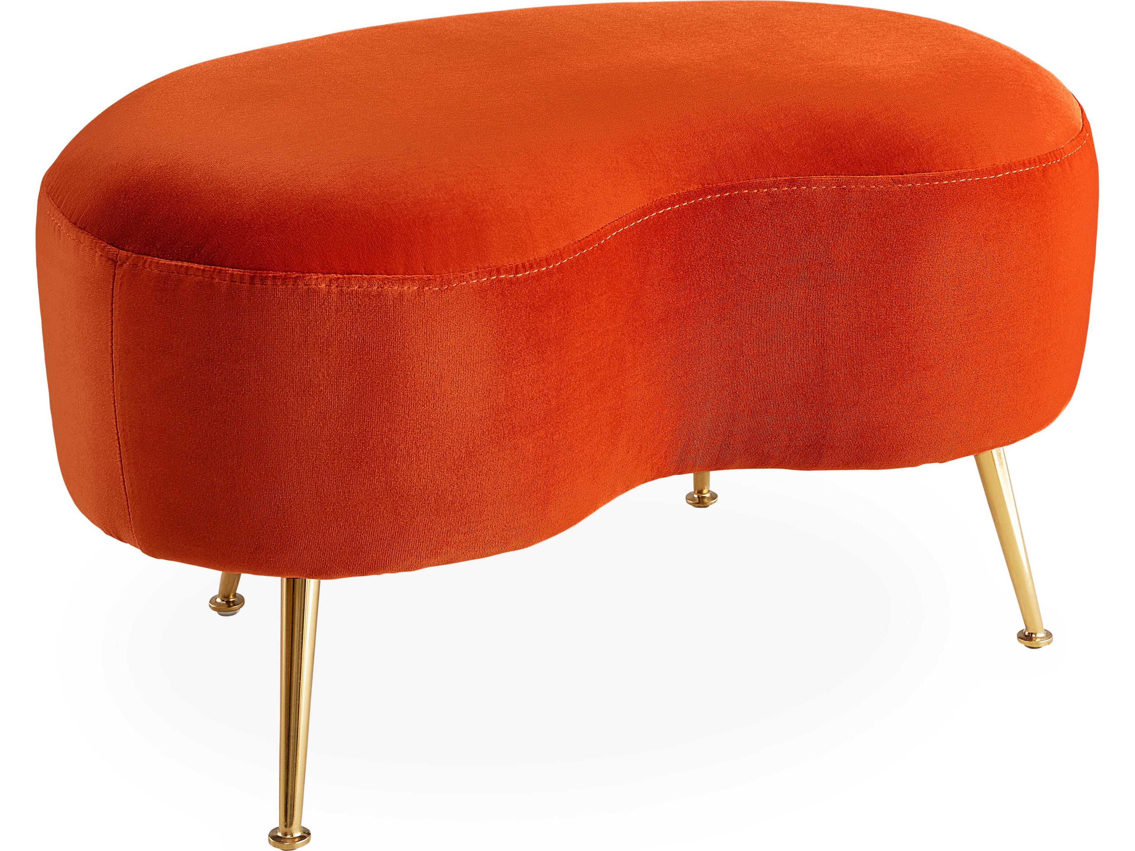 Kidney Varese Persimmon Brass Orange Upholstered Ottoman