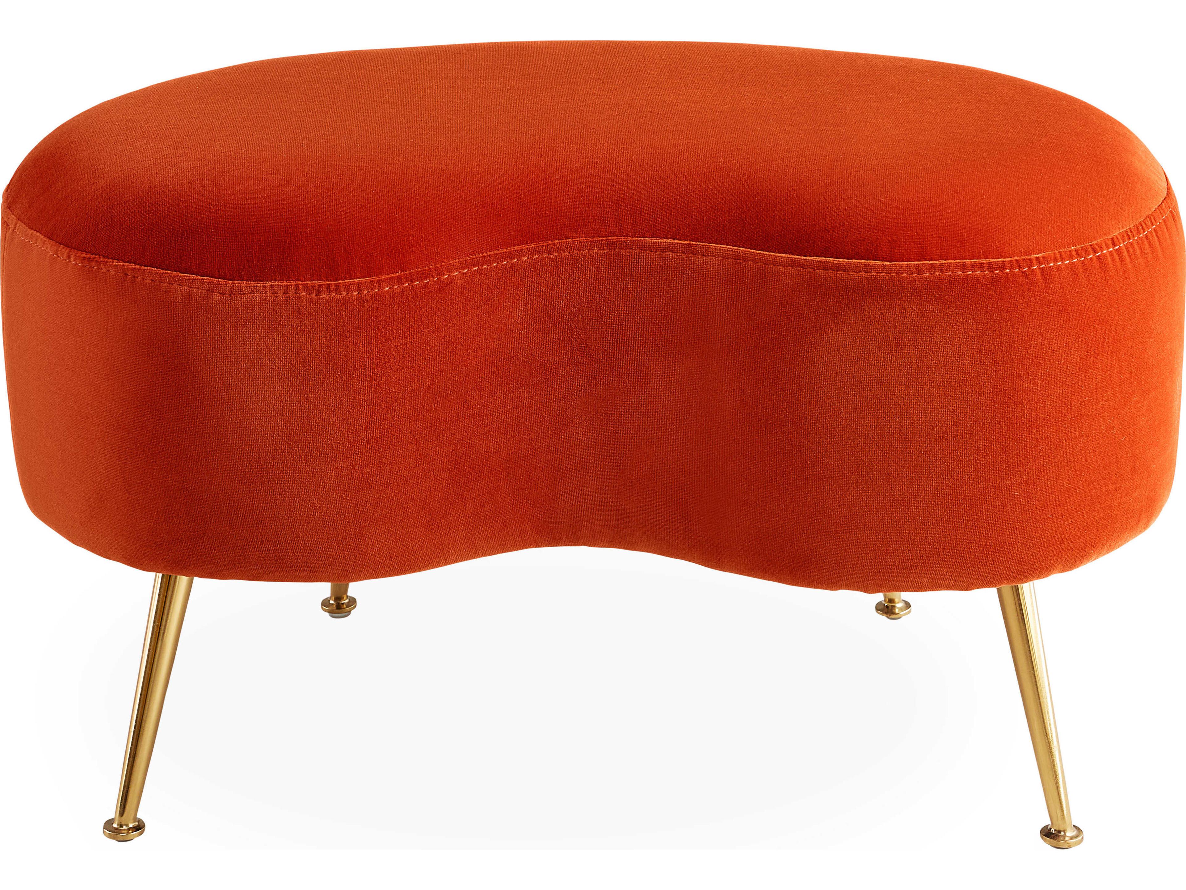 Jonathan Adler Kidney Varese Persimmon Brass Orange Upholstered Ottoman