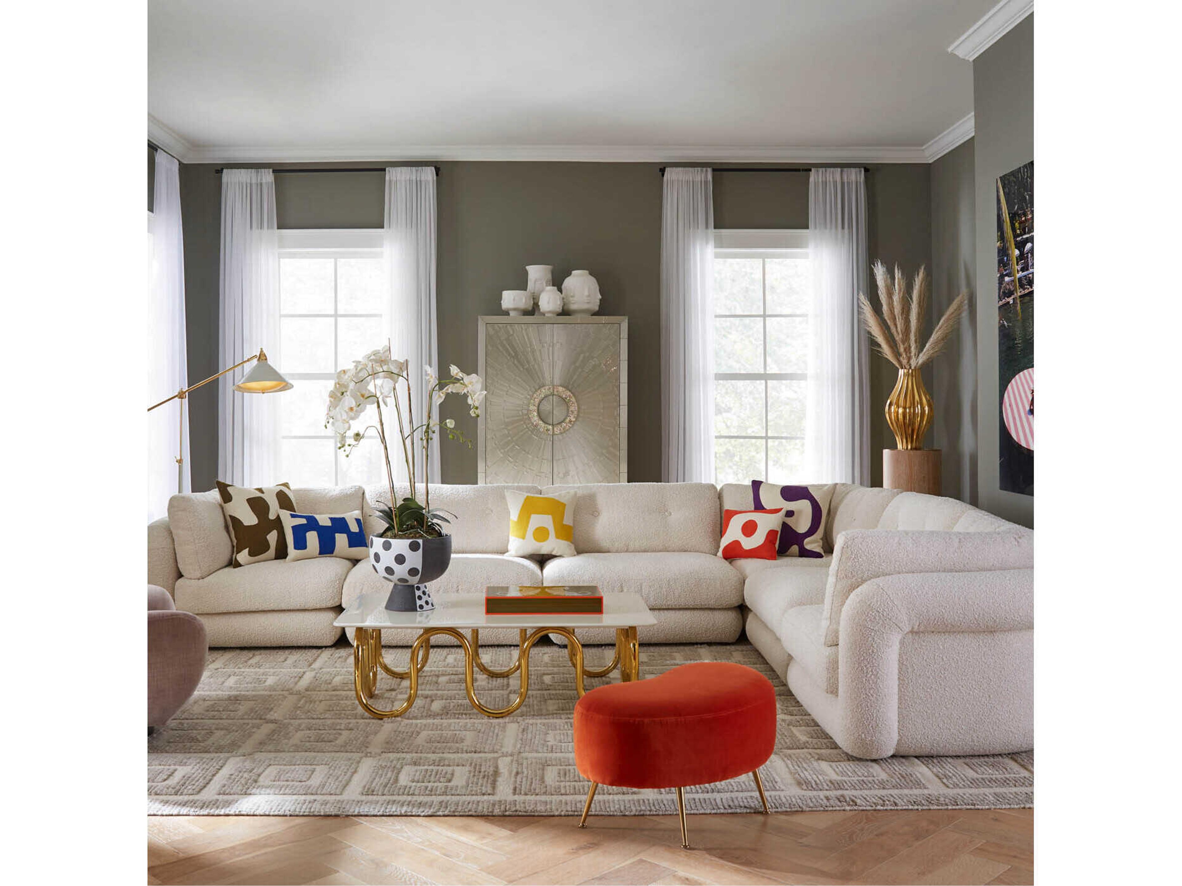 Jonathan Adler Kidney Varese Persimmon Brass Orange Upholstered Ottoman