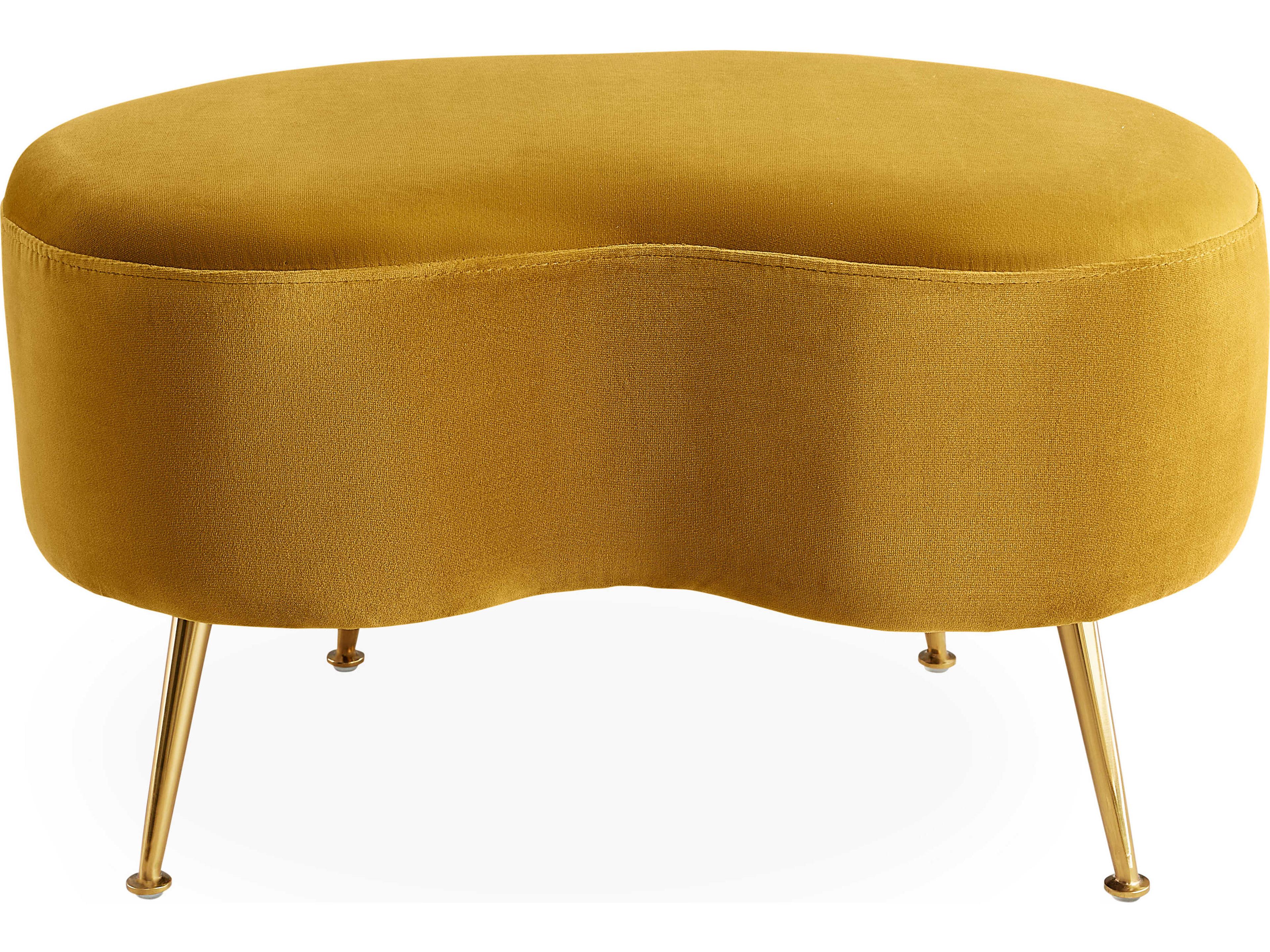 Jonathan Adler Kidney Varese Lichen Brass Yellow Upholstered Ottoman