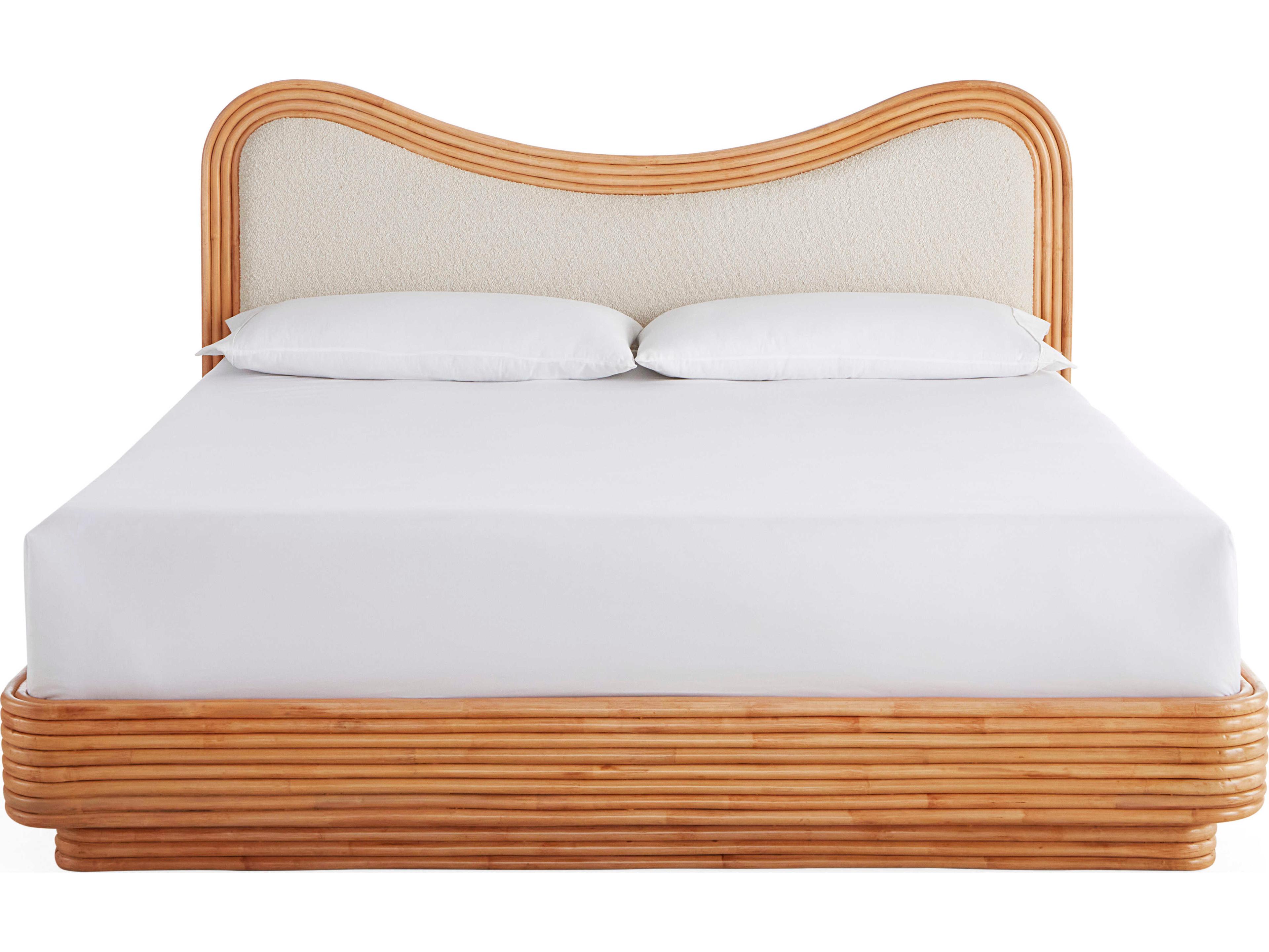 Jonathan Adler Riviera Natural Olympus Oatmeal Rattan Wood King Platform Bed