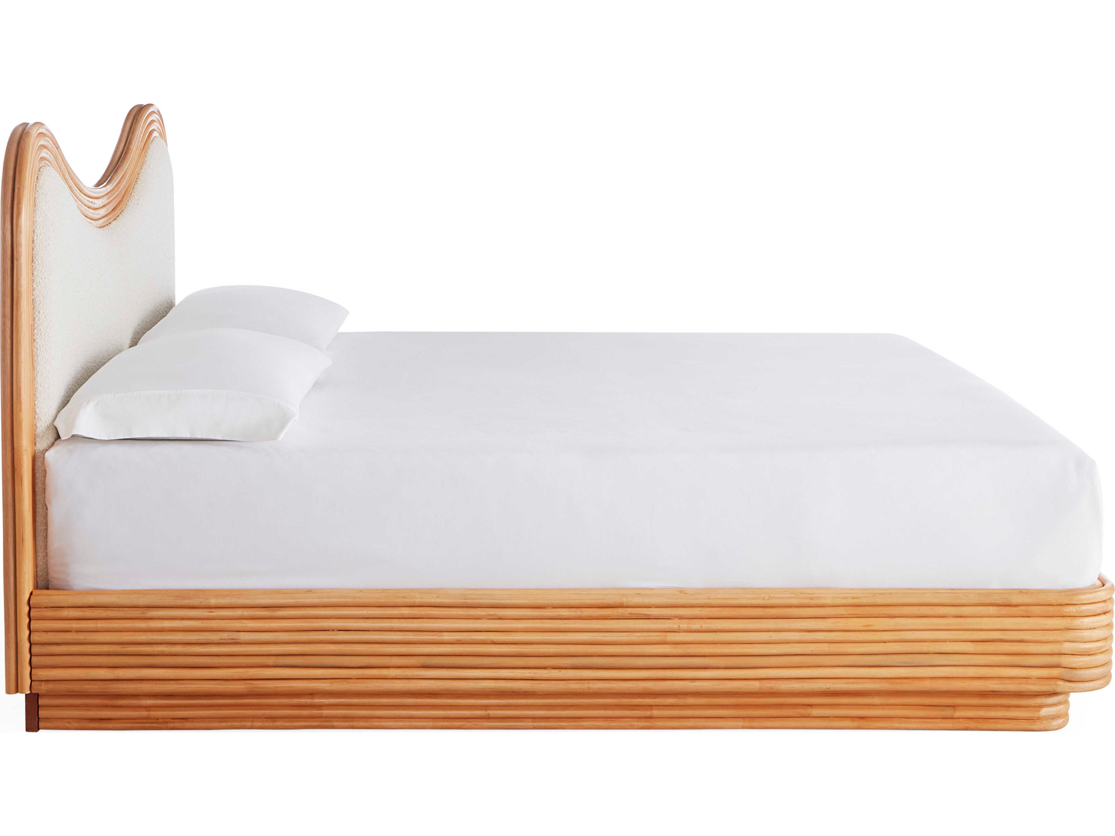 Jonathan Adler Riviera Natural Olympus Oatmeal Rattan Wood King Platform Bed